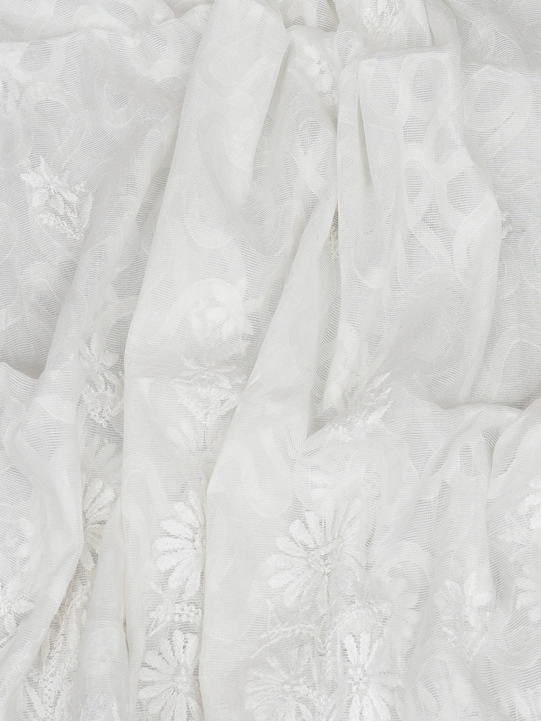 Ada Hand Embroidered White Super Net Lucknowi Chikankari Dupatta 01A994924_4