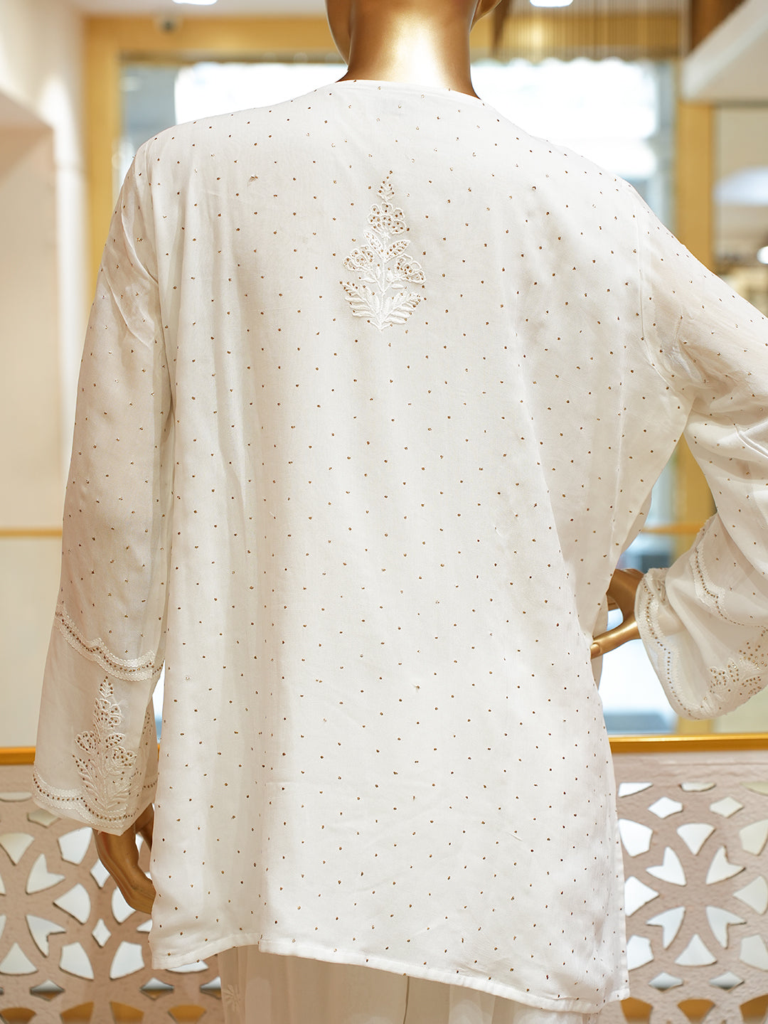 Ada Hand Embroidered White Viscose Georgette Lucknowi Chikankari Co-Ord Set With Muqaish/Mukaish Work  01A883481