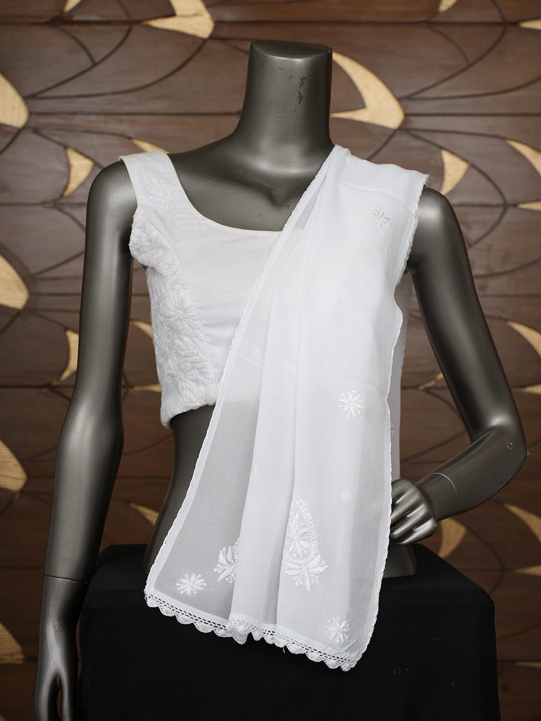 Ada Hand Embroidered White Viscose Georgette Lucknowi Chikankari Dupatta 01A963936