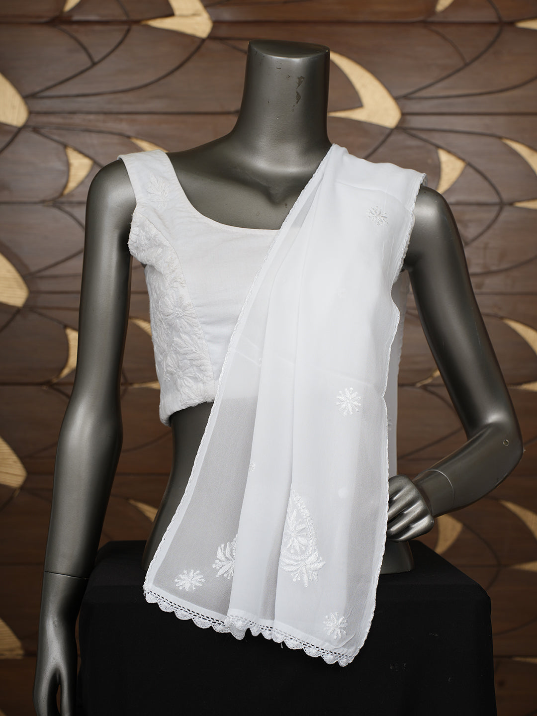 Ada Hand Embroidered White Viscose Georgette Lucknowi Chikankari Dupatta 01A963936