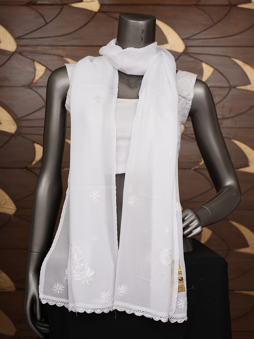 Ada Hand Embroidered White Viscose Georgette Lucknowi Chikankari Dupatta 01A963936