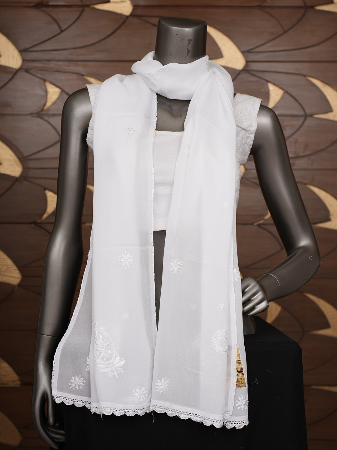 Ada Hand Embroidered White Viscose Georgette Lucknowi Chikankari Dupatta 01A963936