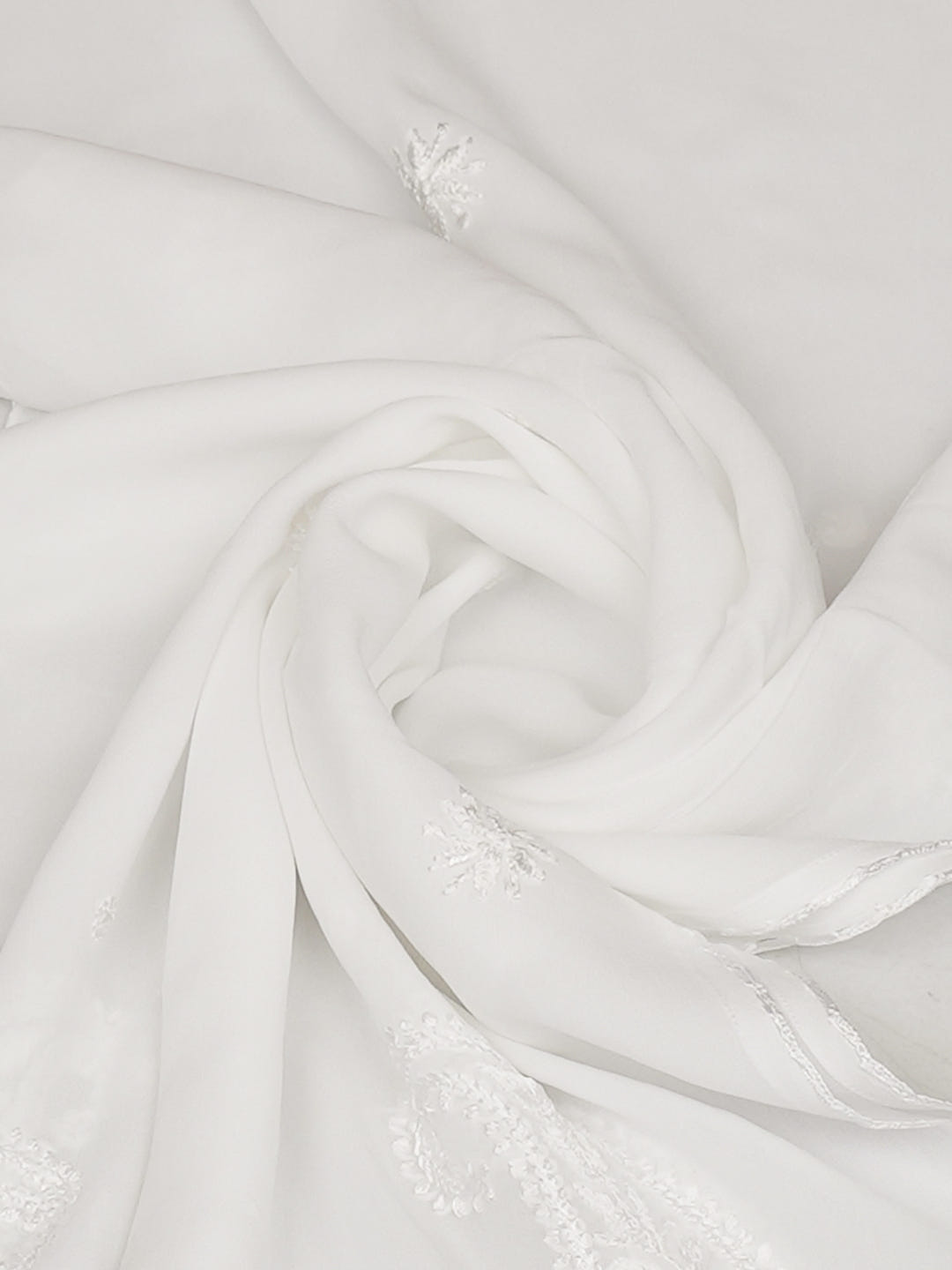 Ada Hand Embroidered White Viscose Georgette Lucknowi Chikankari Dupatta 01A963936