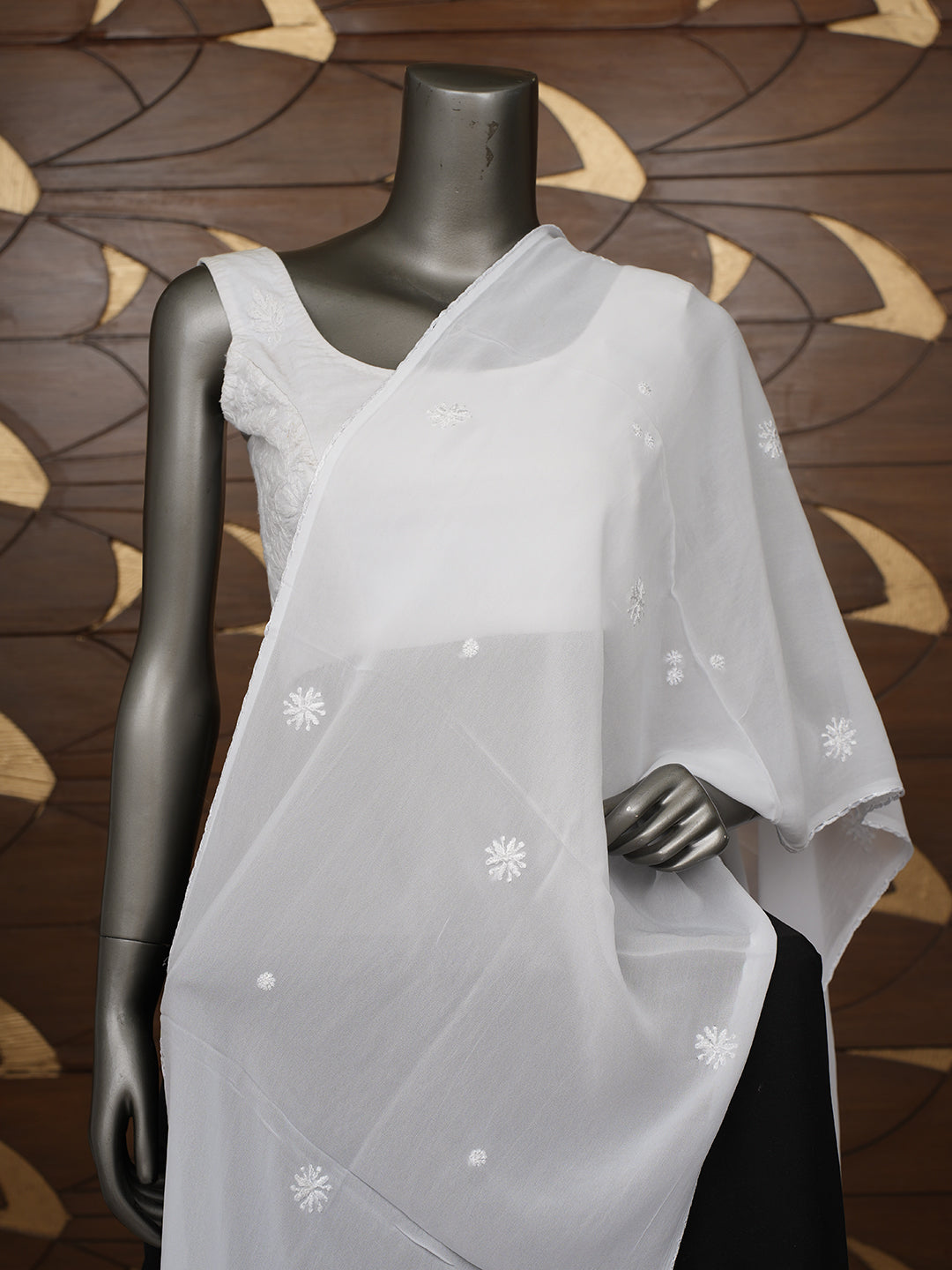 Ada Hand Embroidered White Viscose Georgette Lucknowi Chikankari Dupatta 01A963936