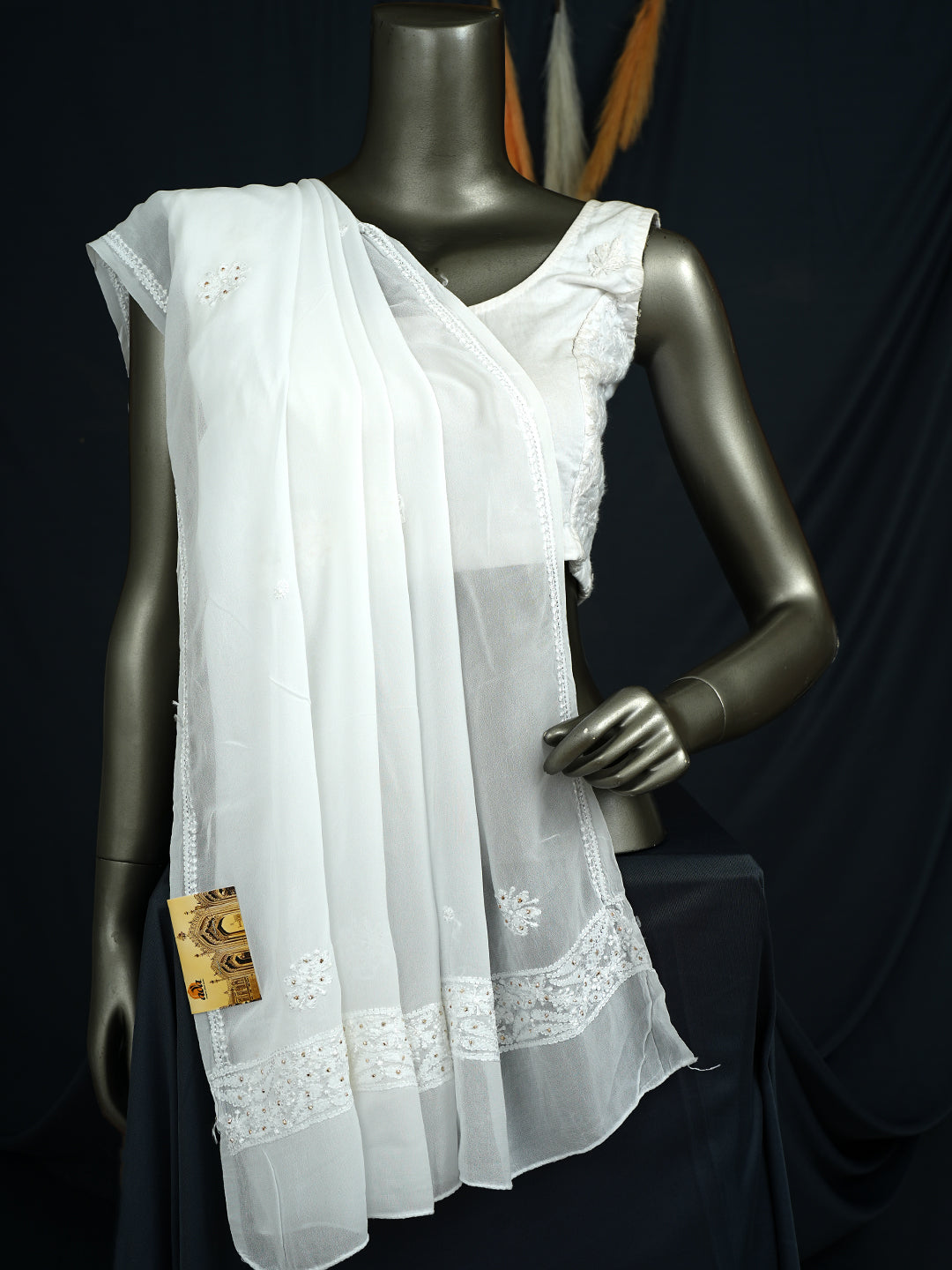 Ada White Viscose Georgette Dupatta_1