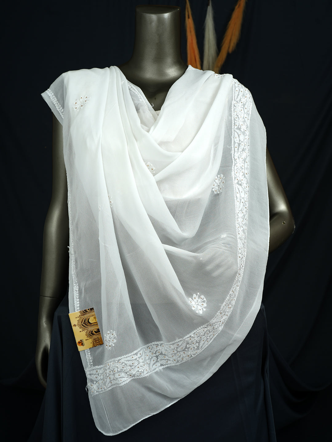 Ada White Viscose Georgette Dupatta_2