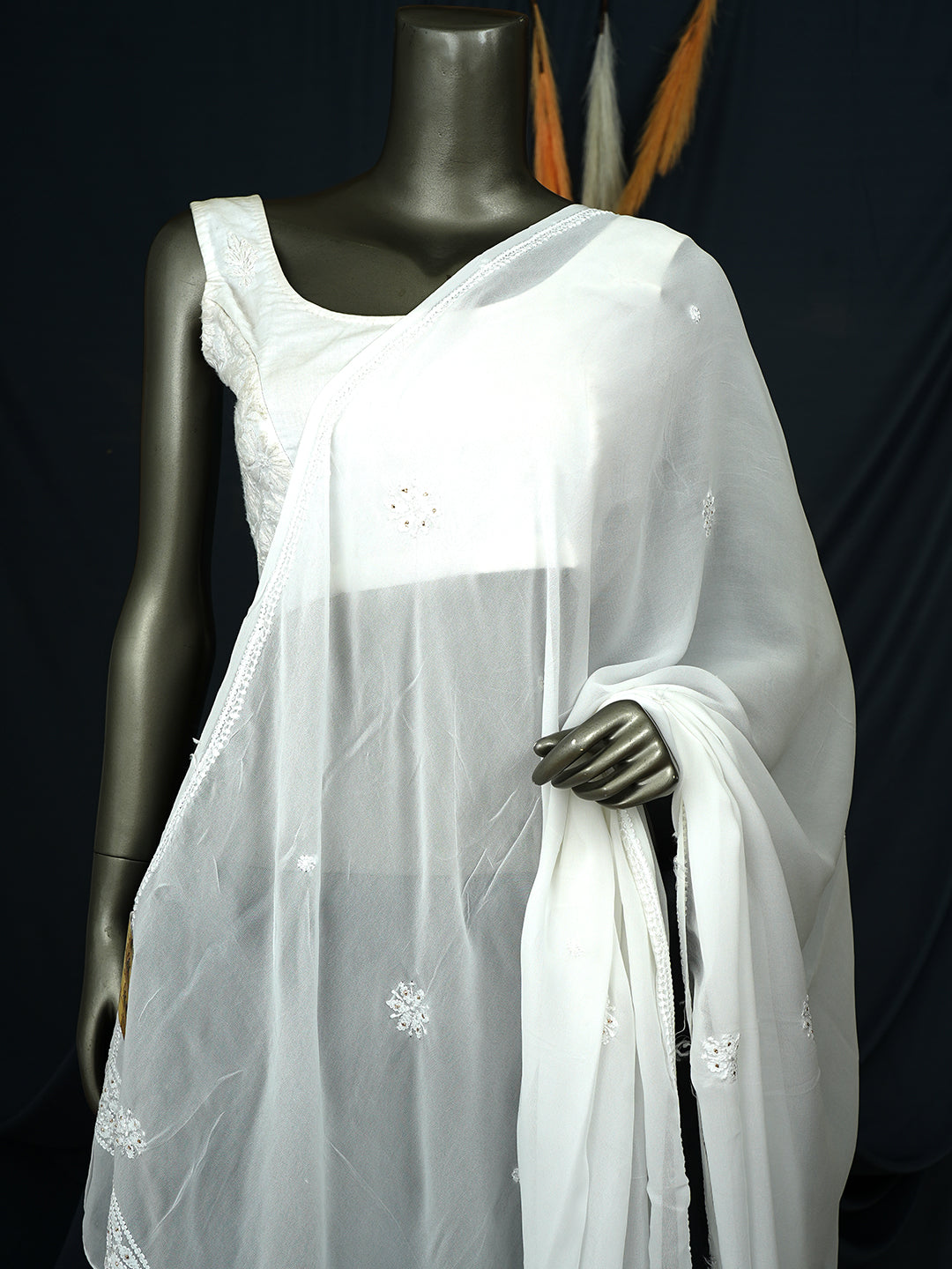 Ada White Viscose Georgette Dupatta_3