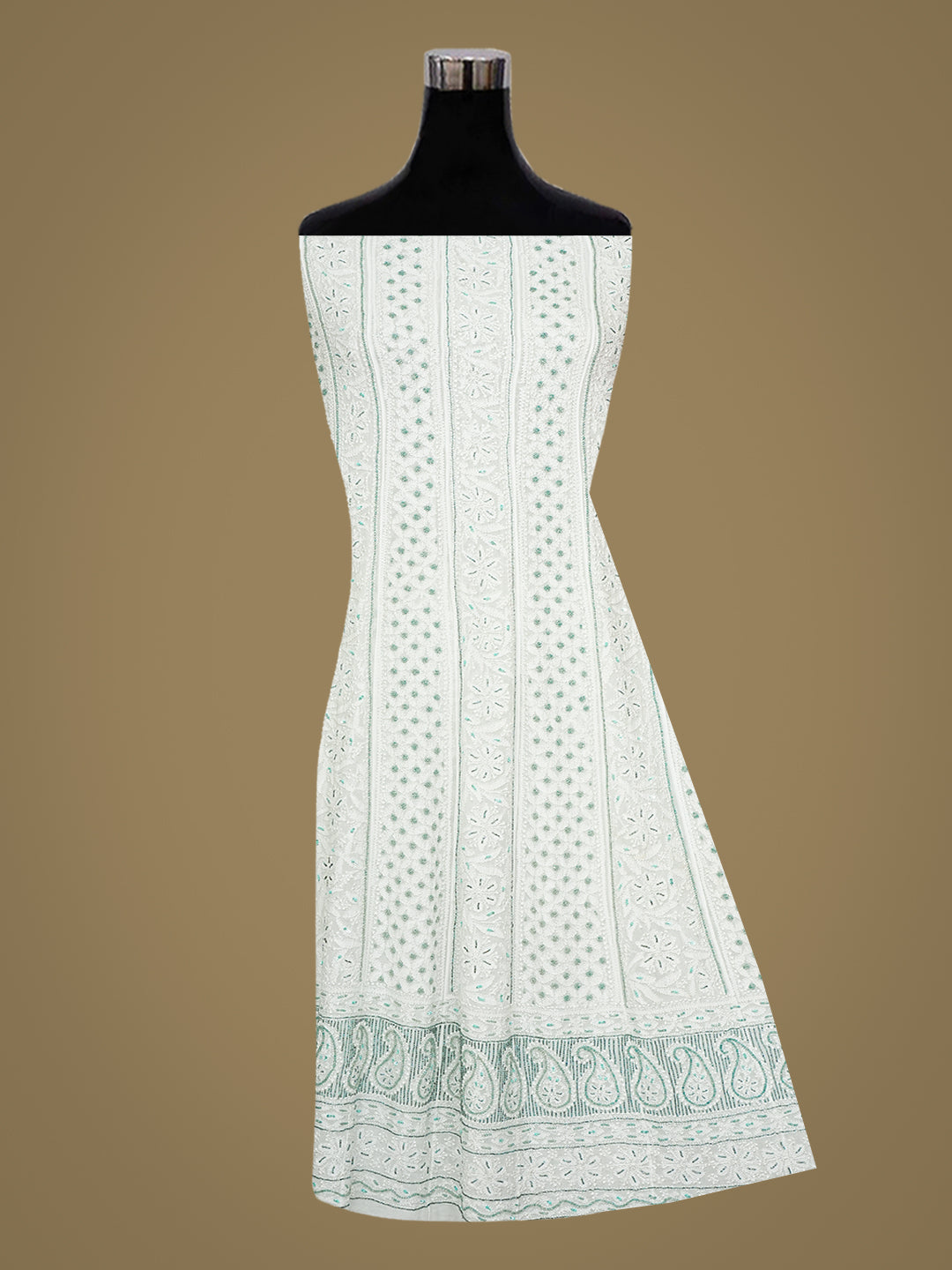 Ada Hand Embroidered White Viscose Georgette Lucknowi Chikankari Semi-Stitched Anarkali Kurta Dupatta Set With Cutdana Work 01A886620