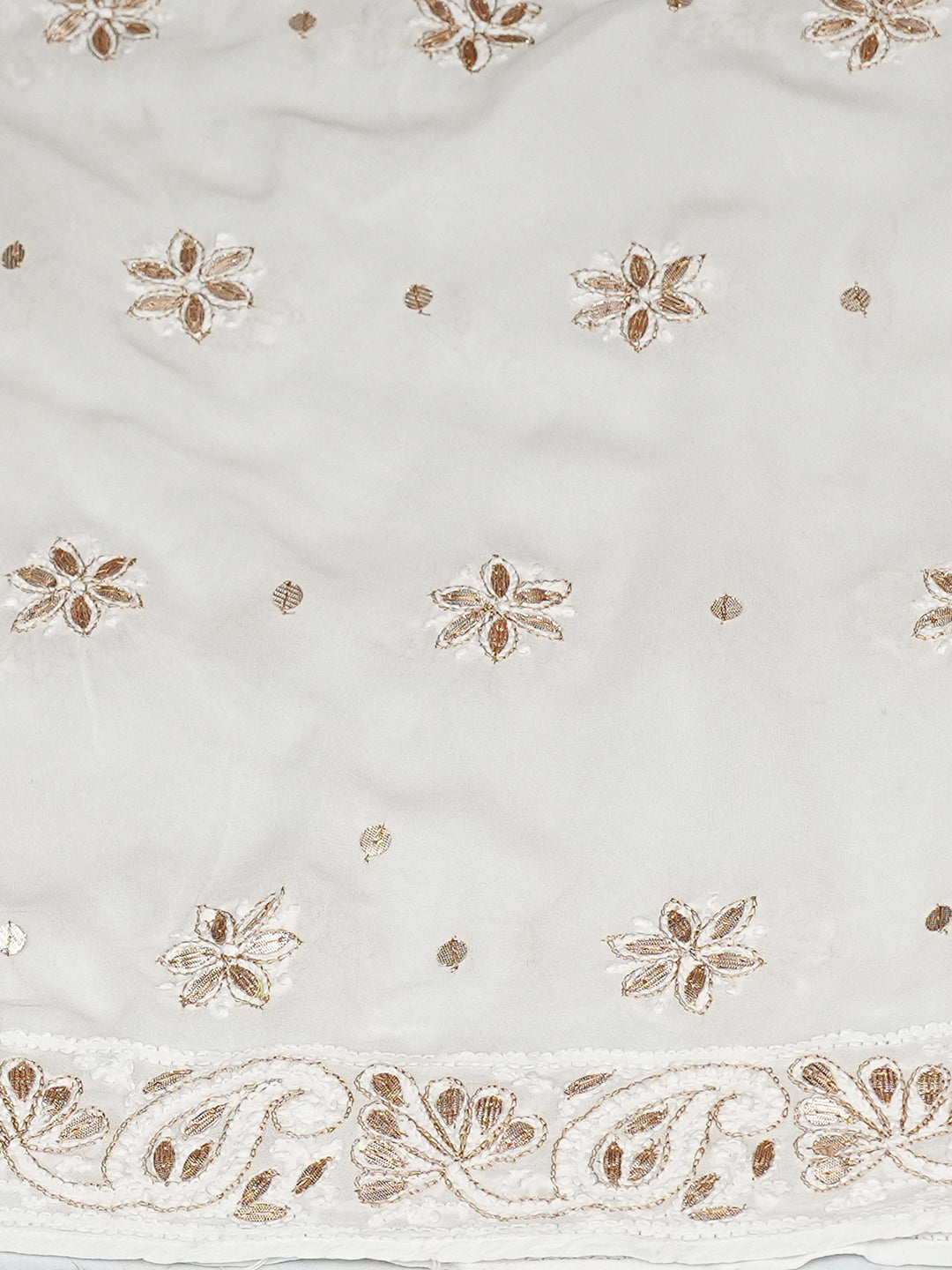 Ada Hand Embroidered White Viscose Georgette Lucknowi Chikankari Semi-Stitched Anarkali Kurta Dupatta Set With Gota Patti Work 01A931734