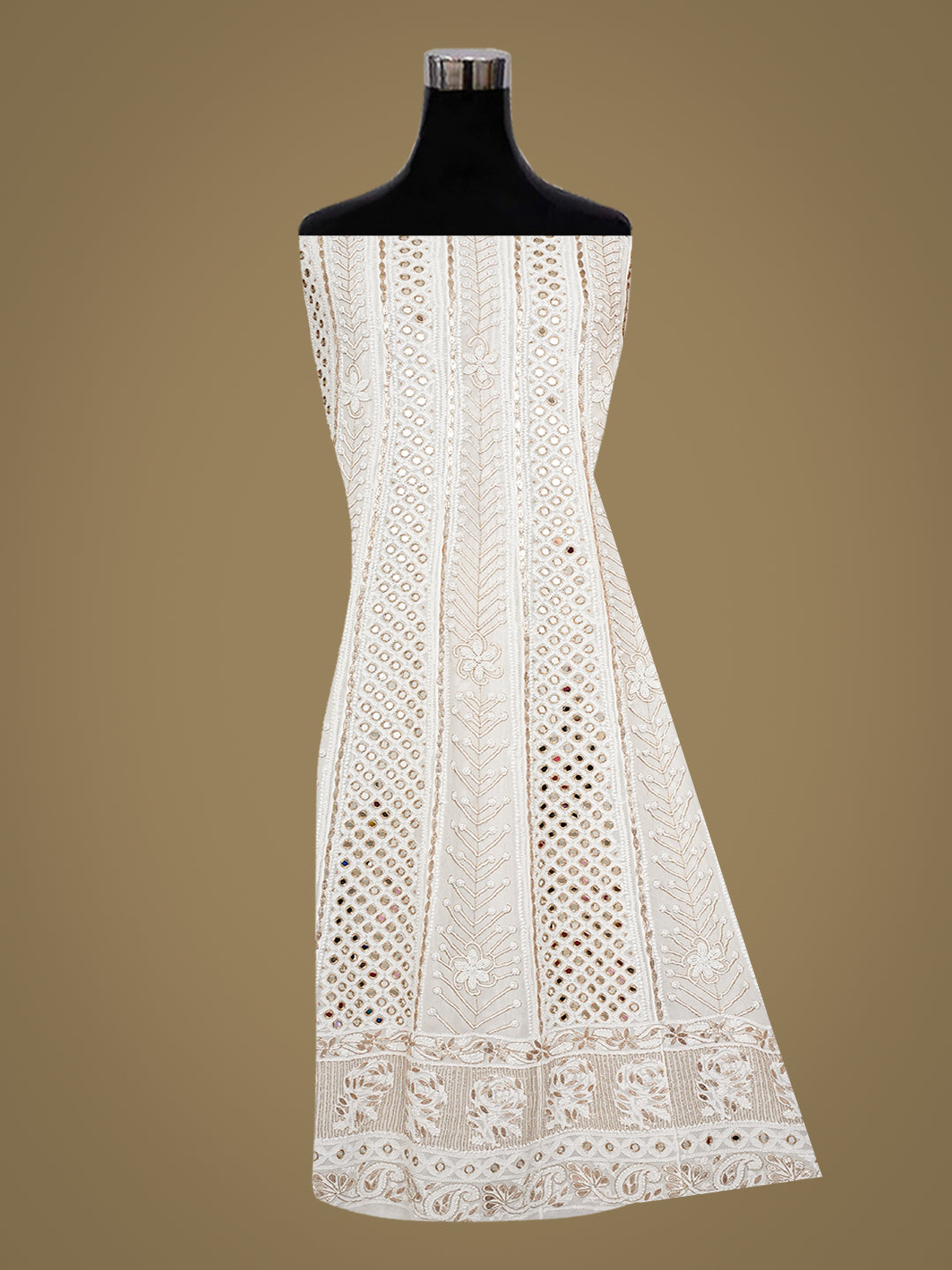 Ada Hand Embroidered White Viscose Georgette Lucknowi Chikankari Semi-Stitched Anarkali Kurta Dupatta Set With Gota Patti Work 01A931734