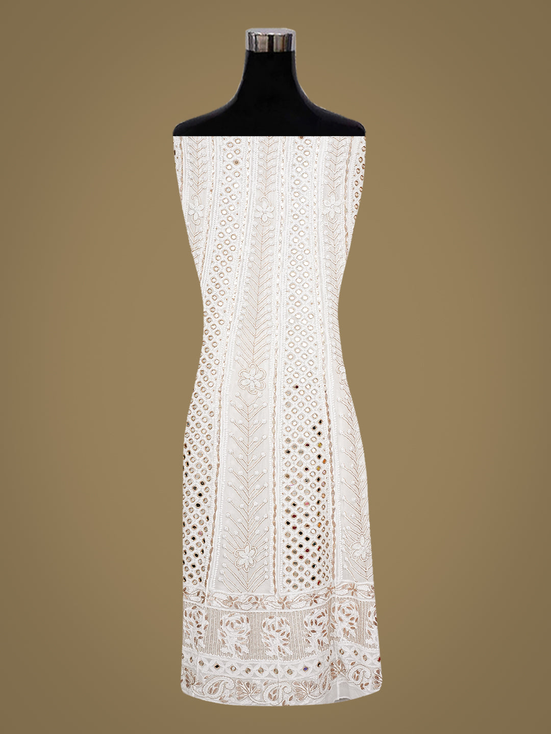 Ada Hand Embroidered White Viscose Georgette Lucknowi Chikankari Semi-Stitched Anarkali Kurta Dupatta Set With Gota Patti Work 01A931734