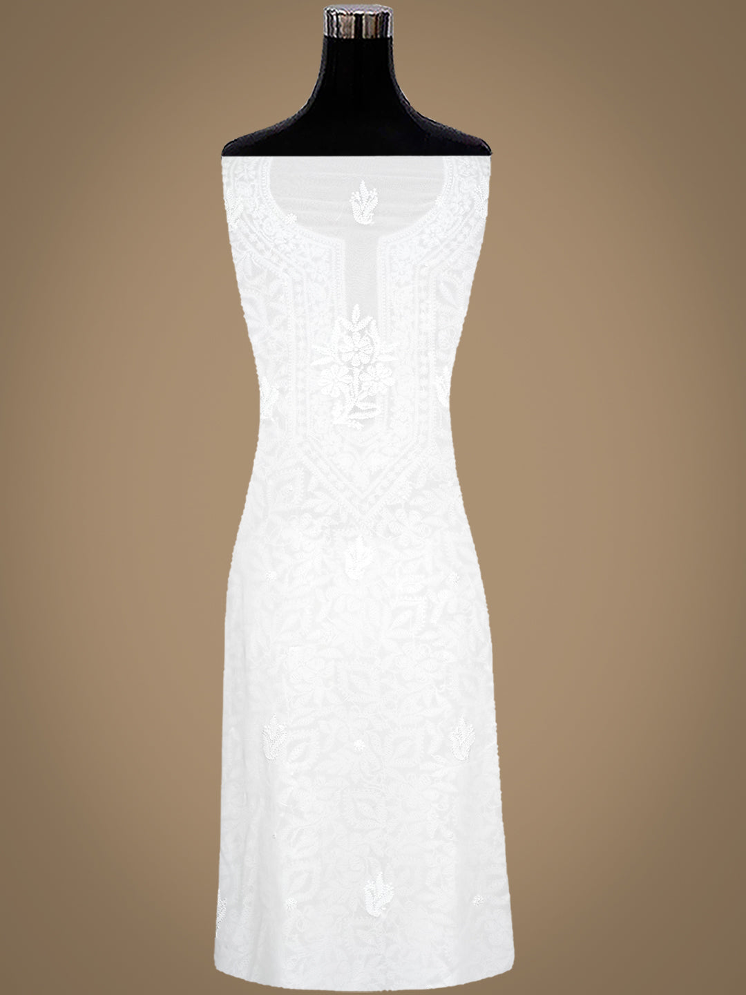 Ada Hand Embroidered White Viscose Georgette Lucknowi Chikankari Unstitched Kurta Dupatta Set With Cutdana Work 01A984108