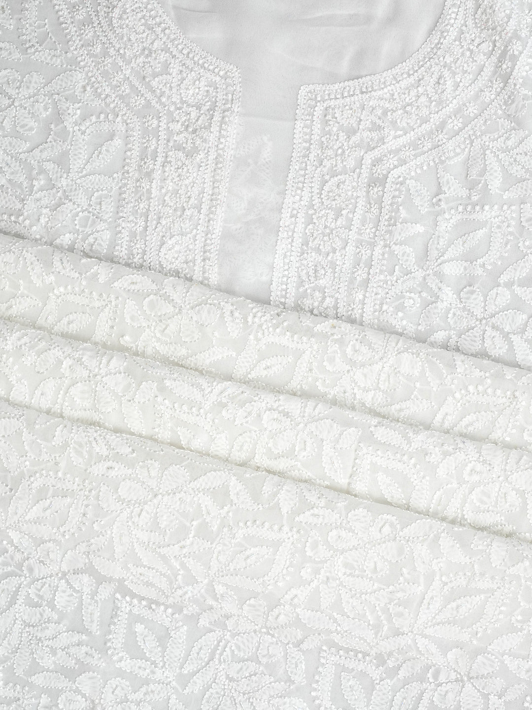 Ada Hand Embroidered White Viscose Georgette Lucknowi Chikankari Unstitched Kurta Dupatta Set With Cutdana Work 01A984108