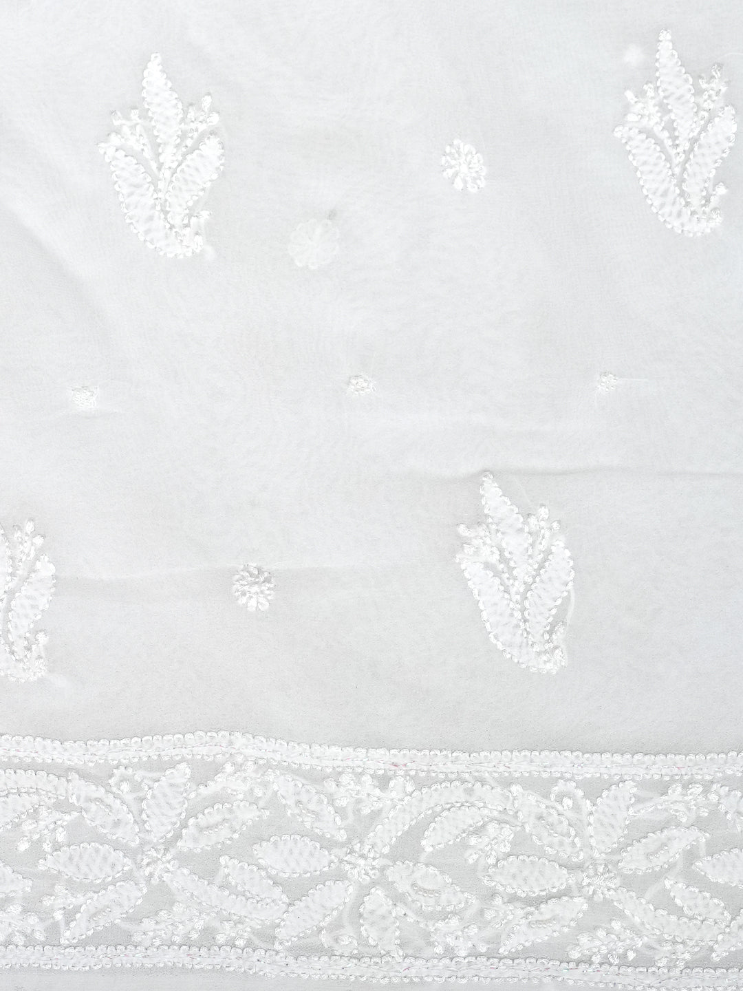 Ada Hand Embroidered White Viscose Georgette Lucknowi Chikankari Unstitched Kurta Dupatta Set With Cutdana Work 01A984108