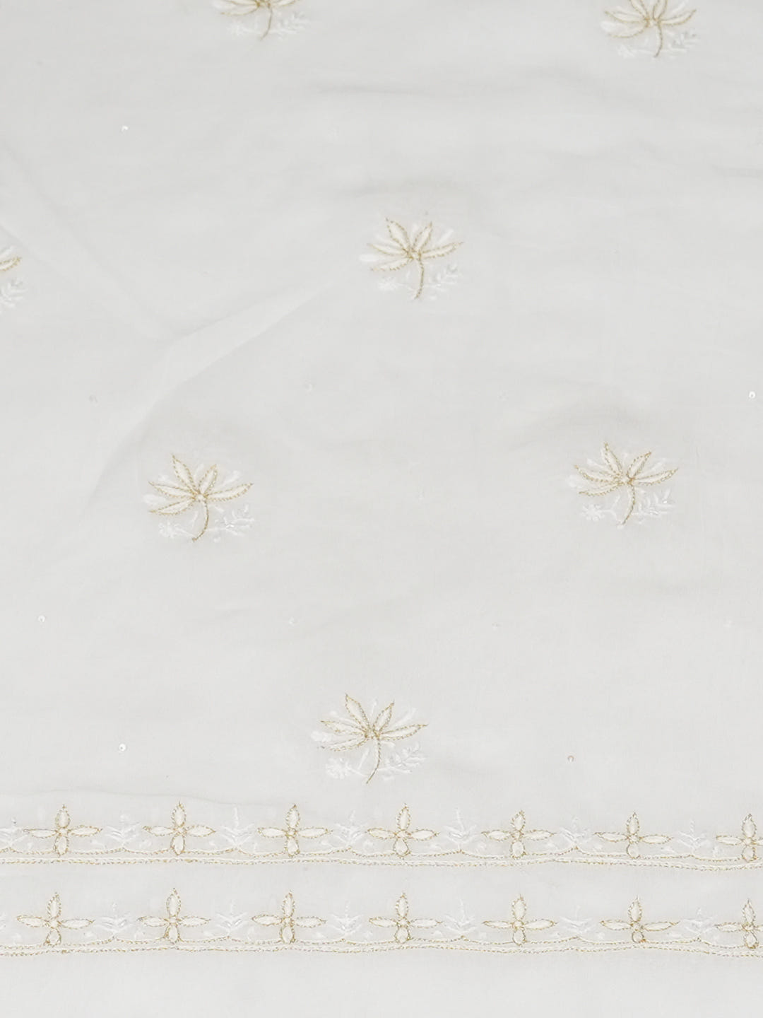 Ada Hand Embroidered White Viscose Georgette Lucknowi Chikankari Unstitched Kurta Dupatta Set With Cutdana Work 01A919339