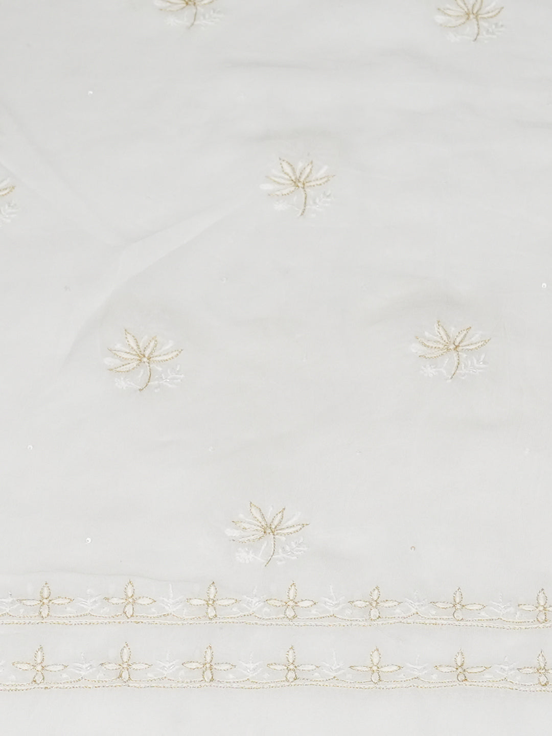 Ada Hand Embroidered White Viscose Georgette Lucknowi Chikankari Unstitched Kurta Dupatta Set With Cutdana, Zari & Sequinned Work 01A919339