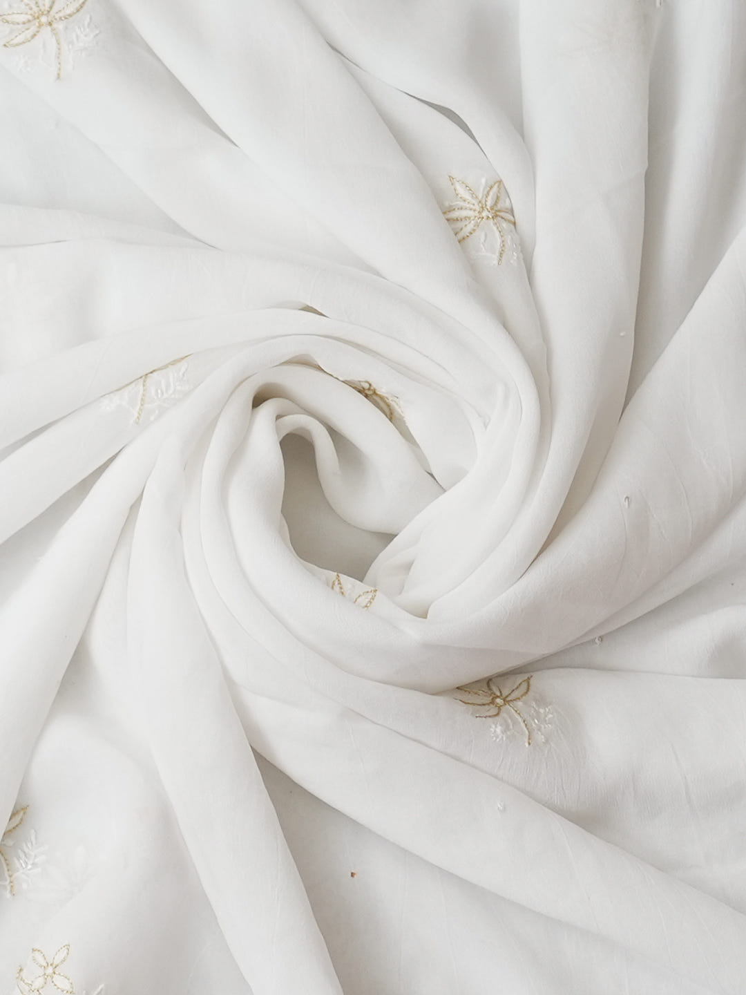 Ada Hand Embroidered White Viscose Georgette Lucknowi Chikankari Unstitched Kurta Dupatta Set With Cutdana Work 01A919339