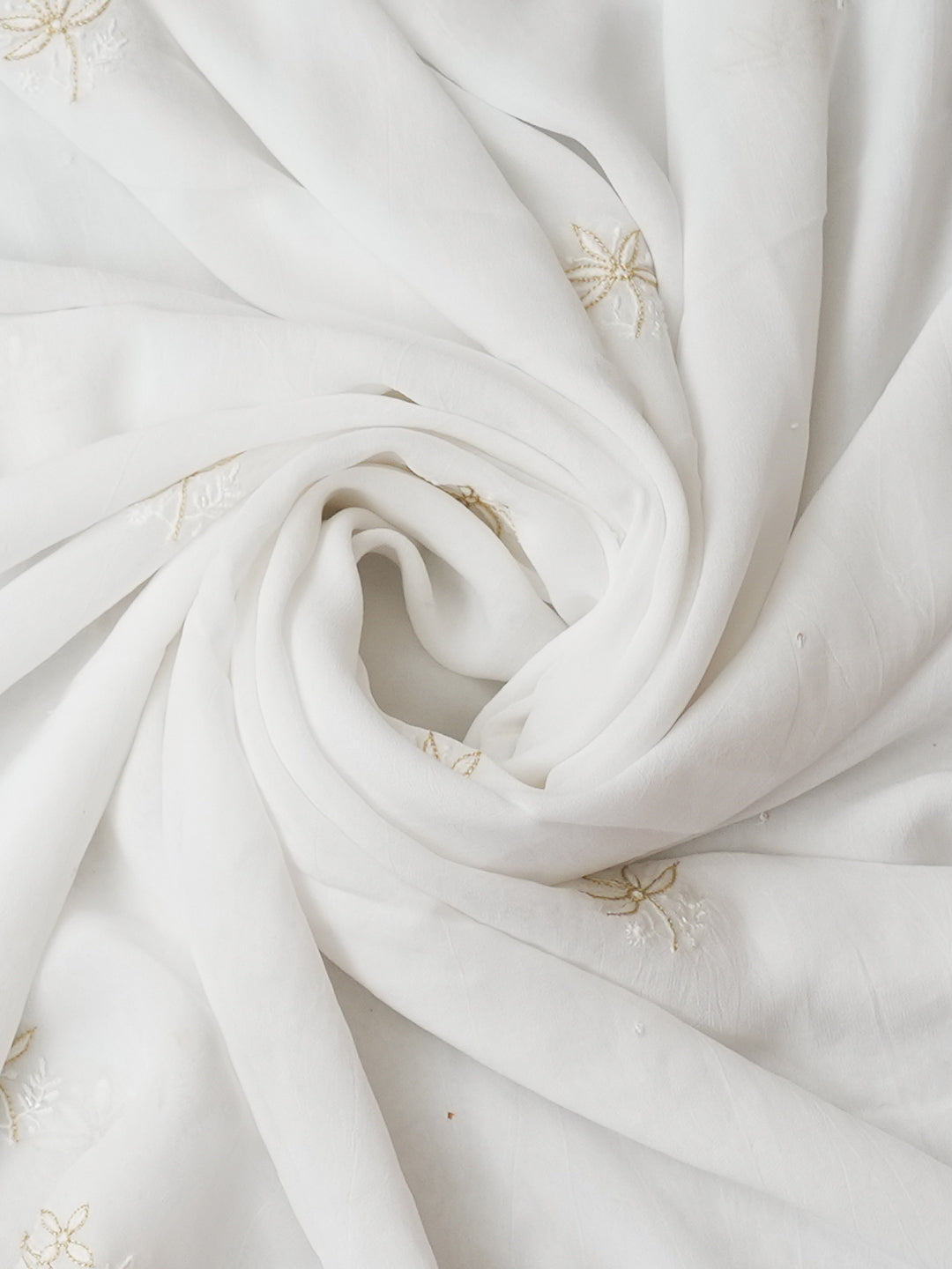 Ada Hand Embroidered White Viscose Georgette Lucknowi Chikankari Unstitched Kurta Dupatta Set With Cutdana, Zari & Sequinned Work 01A919339