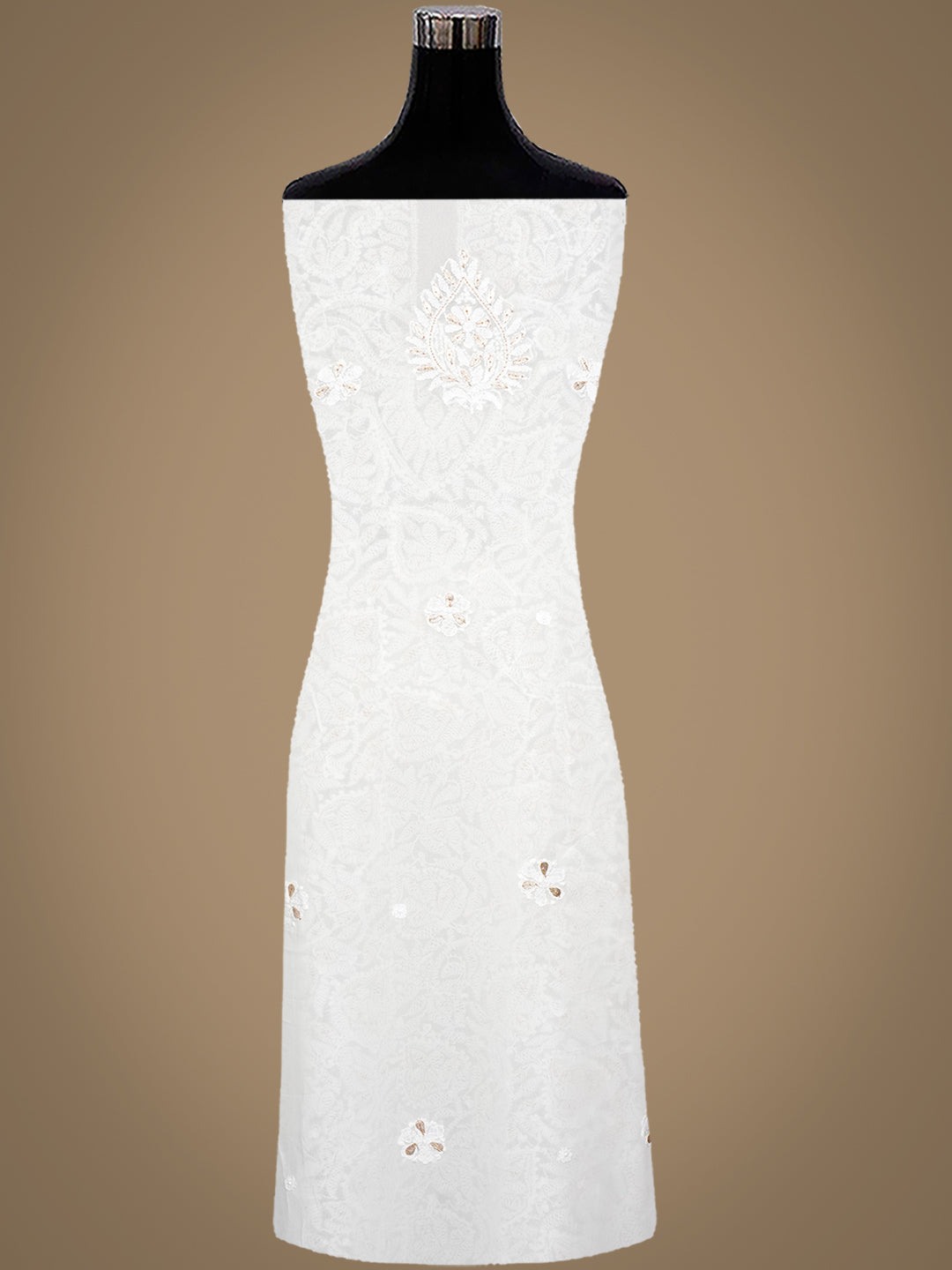 Ada Hand Embroidered White Viscose Georgette Lucknowi Chikankari Unstitched Kurta Dupatta Set With Gota Patti Work 01A984079