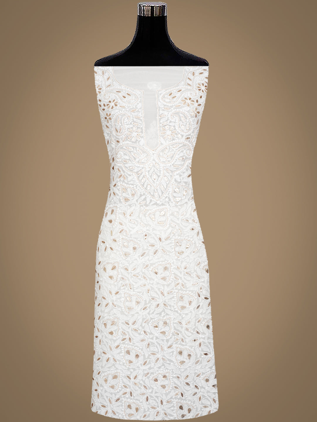 Ada Hand Embroidered White Viscose Georgette Lucknowi Chikankari Unstitched Kurta Dupatta Set With Zari Work 01A984079