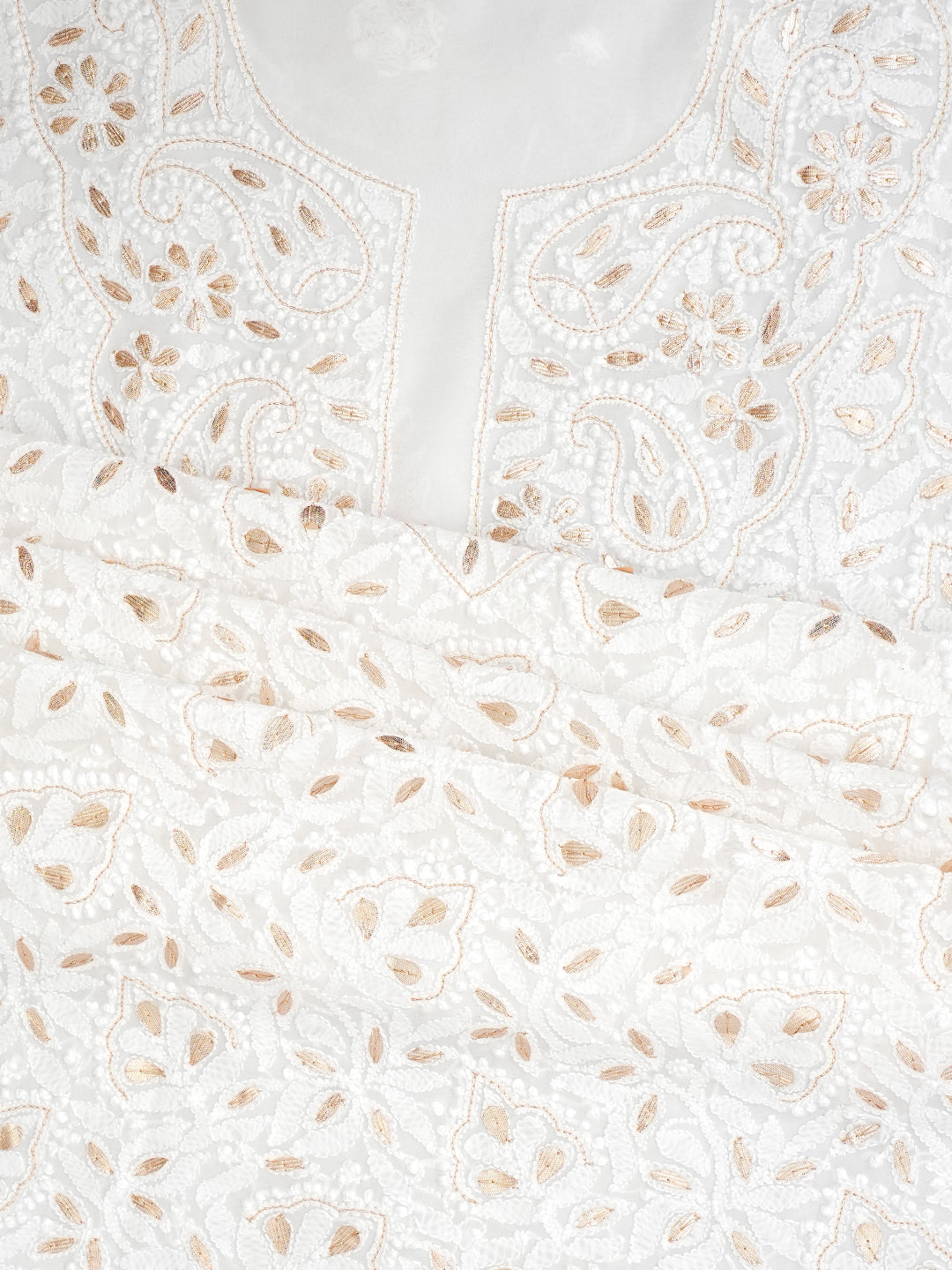 Ada Hand Embroidered White Viscose Georgette Lucknowi Chikankari Unstitched Kurta Dupatta Set With Zari Work 01A984079