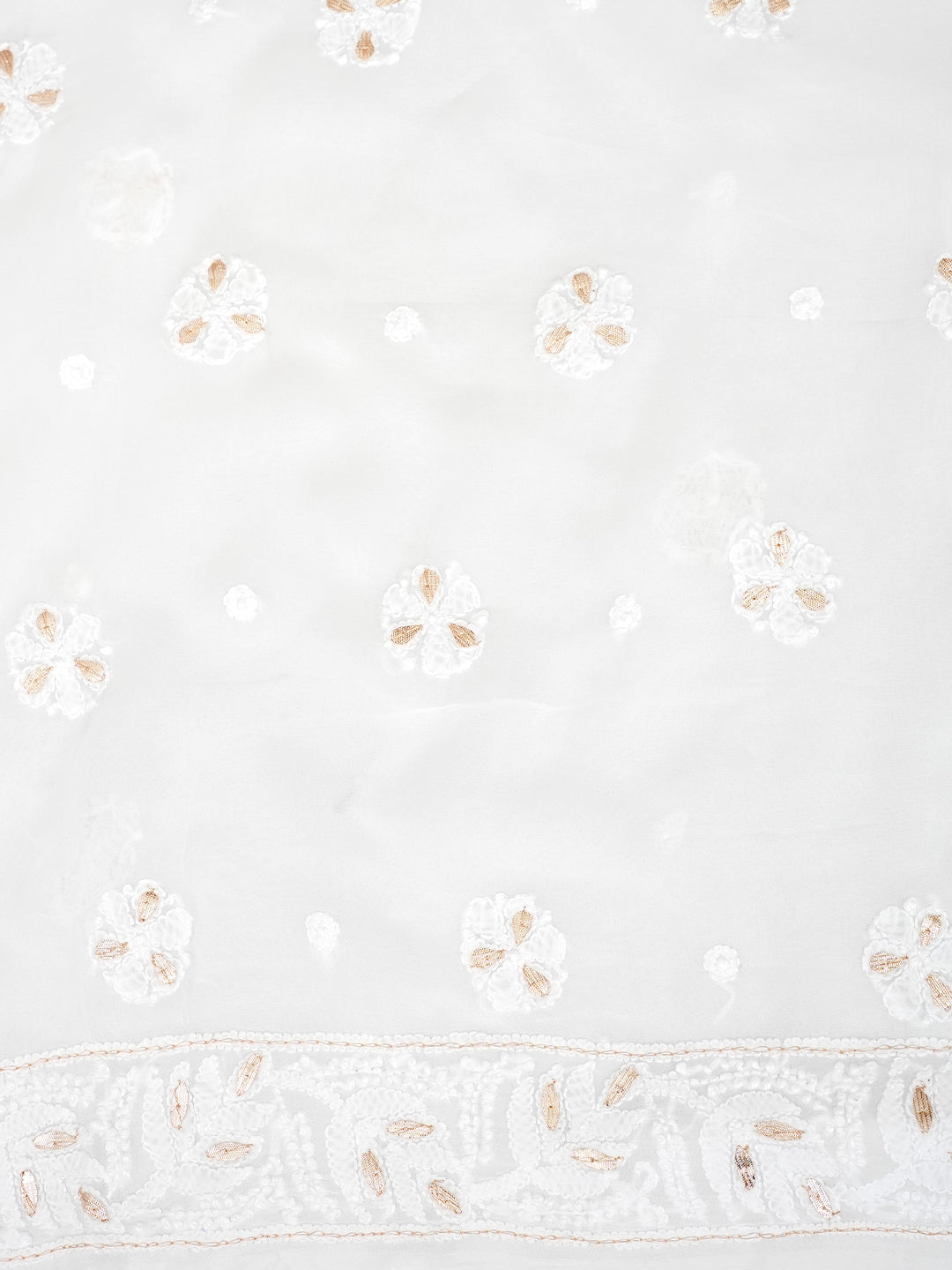 Ada Hand Embroidered White Viscose Georgette Lucknowi Chikankari Unstitched Kurta Dupatta Set With Zari Work 01A984079