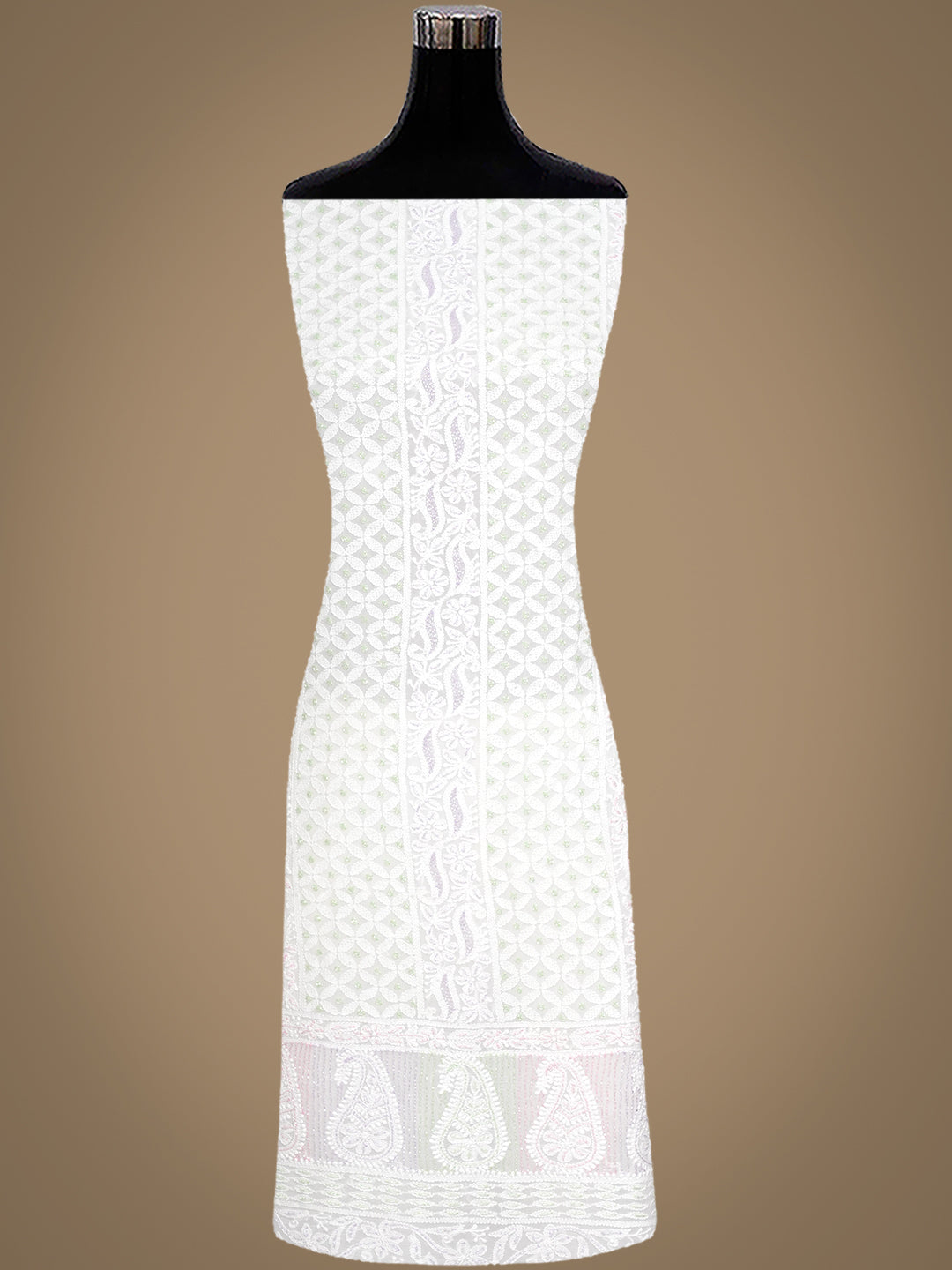 Ada Hand Embroidered White Viscose Georgette Lucknowi Chikankari Unstitched Kurta Dupatta With Cutdana Work 01A977810