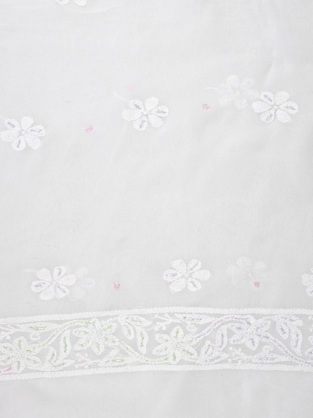 Ada Hand Embroidered White Viscose Georgette Lucknowi Chikankari Unstitched Kurta Dupatta Set With Cutdana Work 01A977810