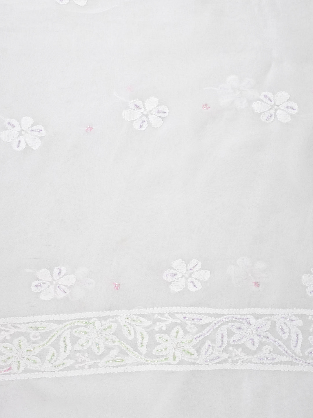 Ada Hand Embroidered White Viscose Georgette Lucknowi Chikankari Unstitched Kurta Dupatta With Cutdana Work 01A977810