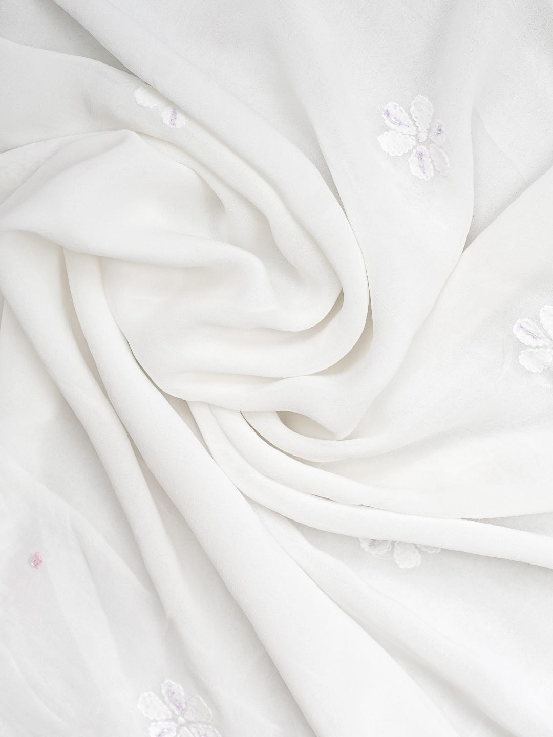 Ada Hand Embroidered White Viscose Georgette Lucknowi Chikankari Unstitched Kurta Dupatta Set With Cutdana Work 01A977810