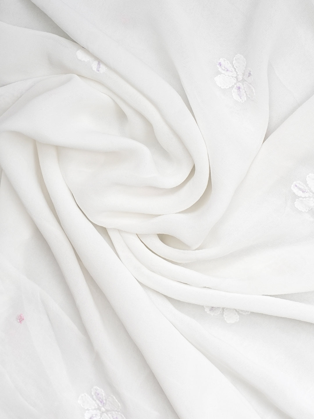 Ada Hand Embroidered White Viscose Georgette Lucknowi Chikankari Unstitched Kurta Dupatta With Cutdana Work 01A977810