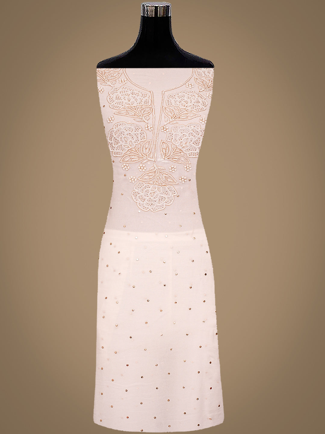 Ada Hand Embroidered White Viscose Georgette Unstitched Kurta Dupatta Set With Muqaish/Mukaish Work 01A989227
