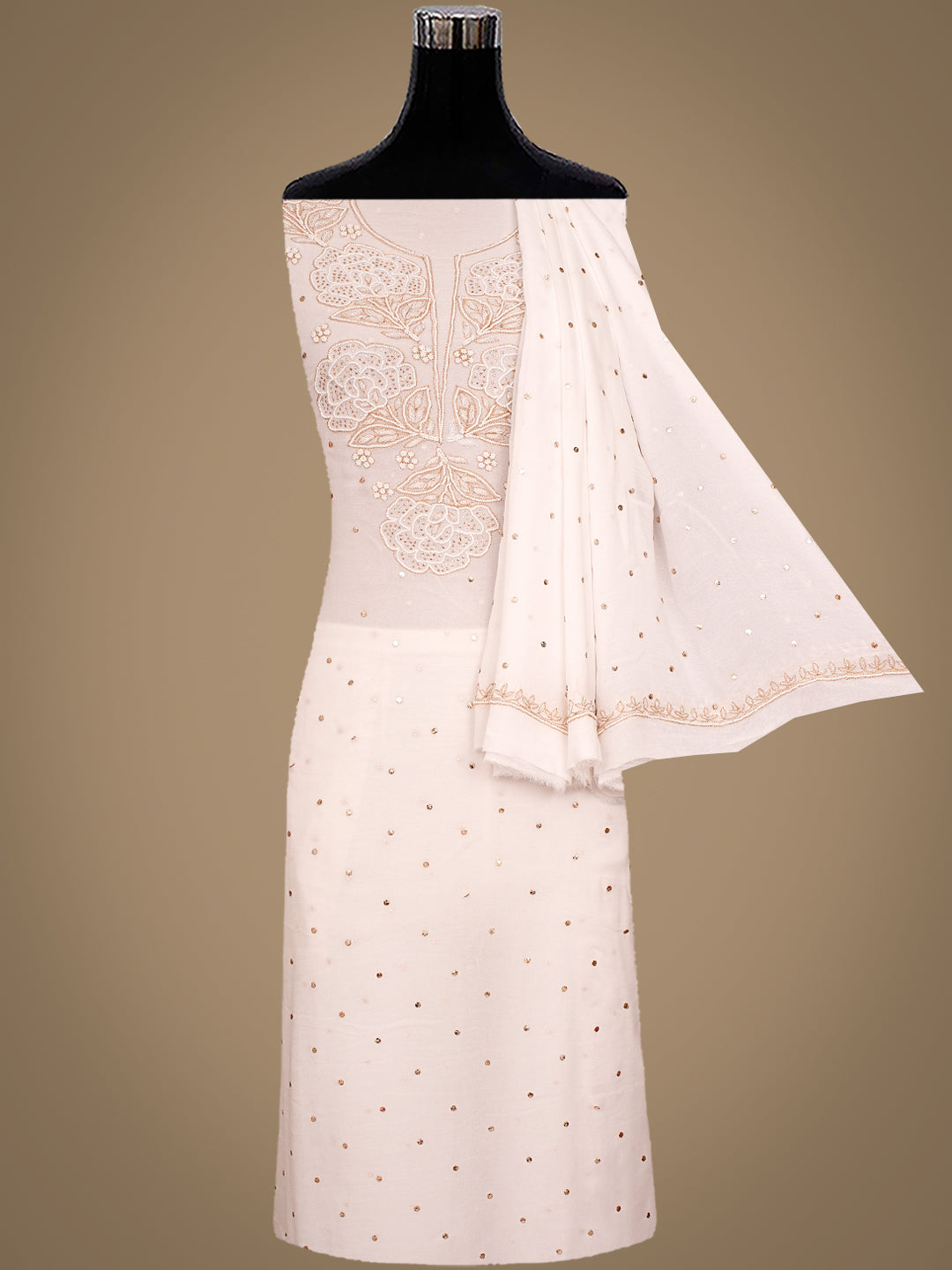 Ada Hand Embroidered White Viscose Georgette Unstitched Kurta Dupatta Set With Muqaish/Mukaish Work 01A989227