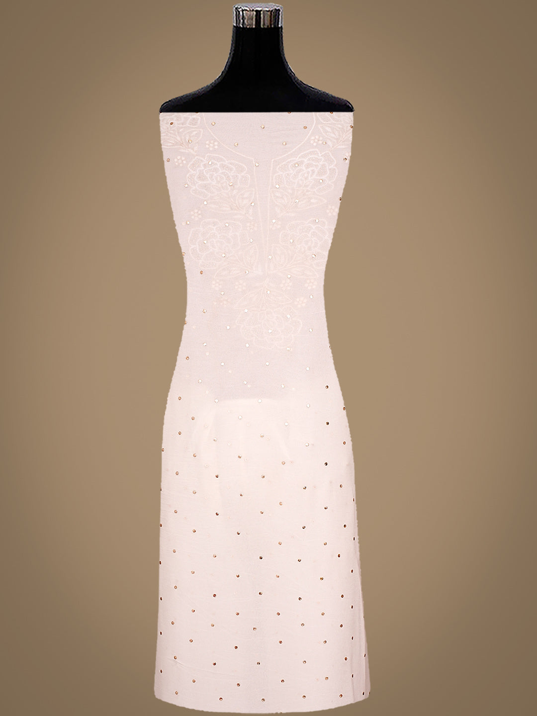 Ada Hand Embroidered White Viscose Georgette Unstitched Kurta Dupatta Set With Muqaish/Mukaish Work 01A989227
