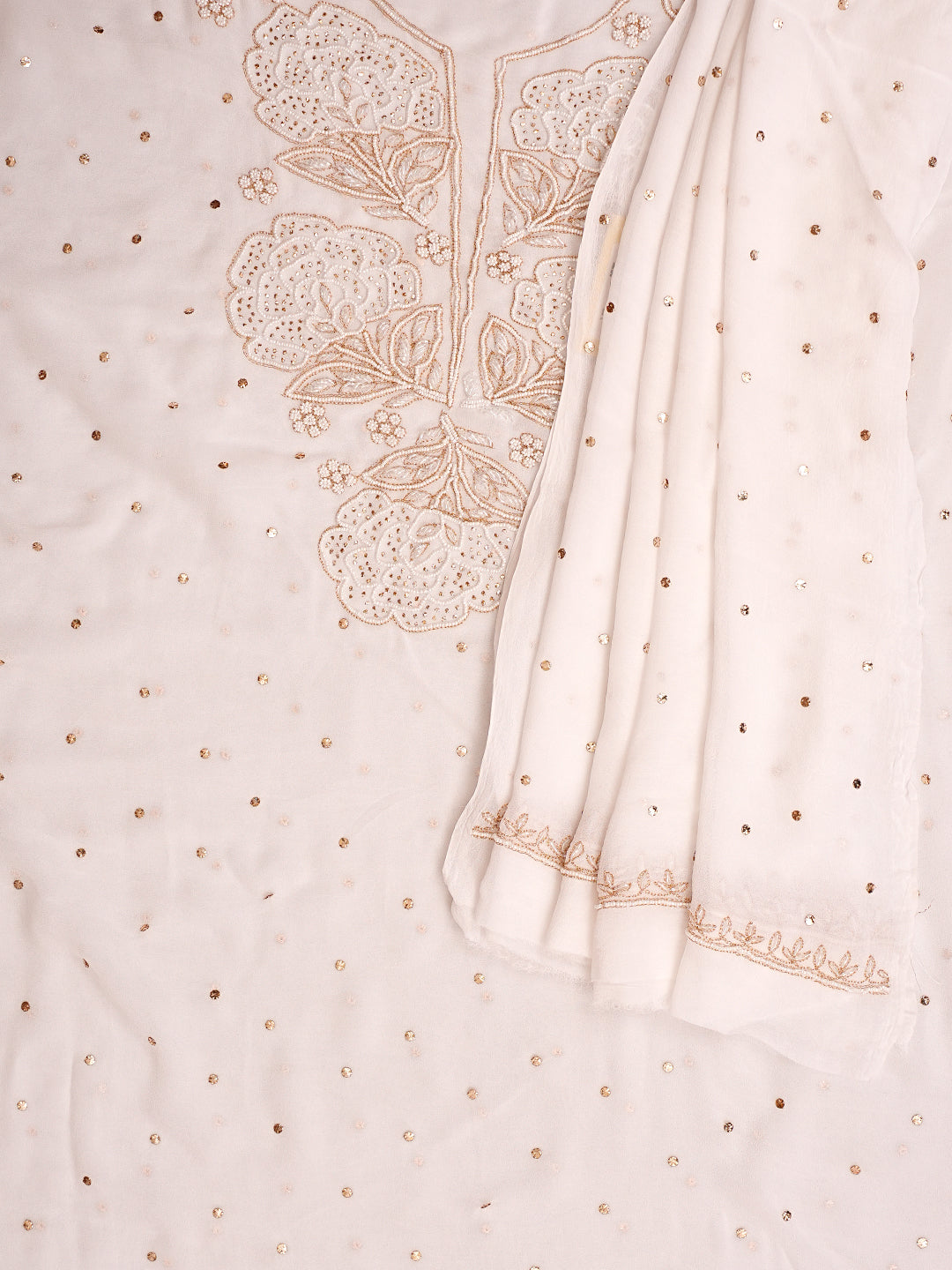 Ada Hand Embroidered White Viscose Georgette Unstitched Kurta Dupatta Set With Muqaish/Mukaish Work 01A989227
