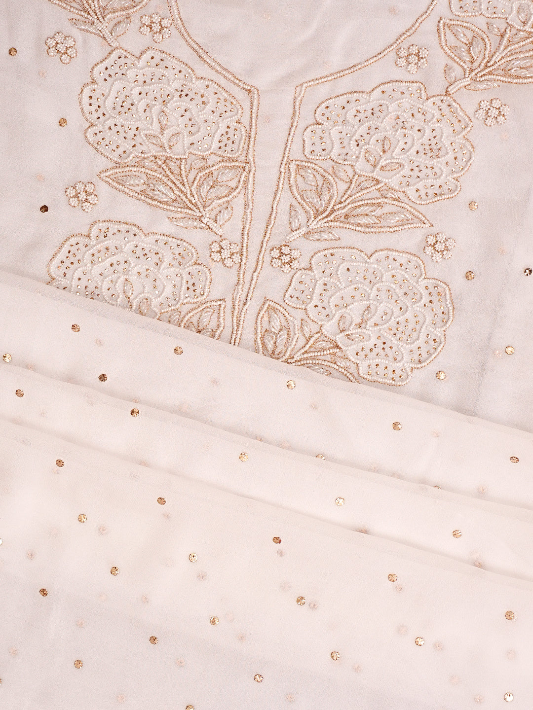 Ada Hand Embroidered White Viscose Georgette Unstitched Kurta Dupatta Set With Muqaish/Mukaish Work 01A989227