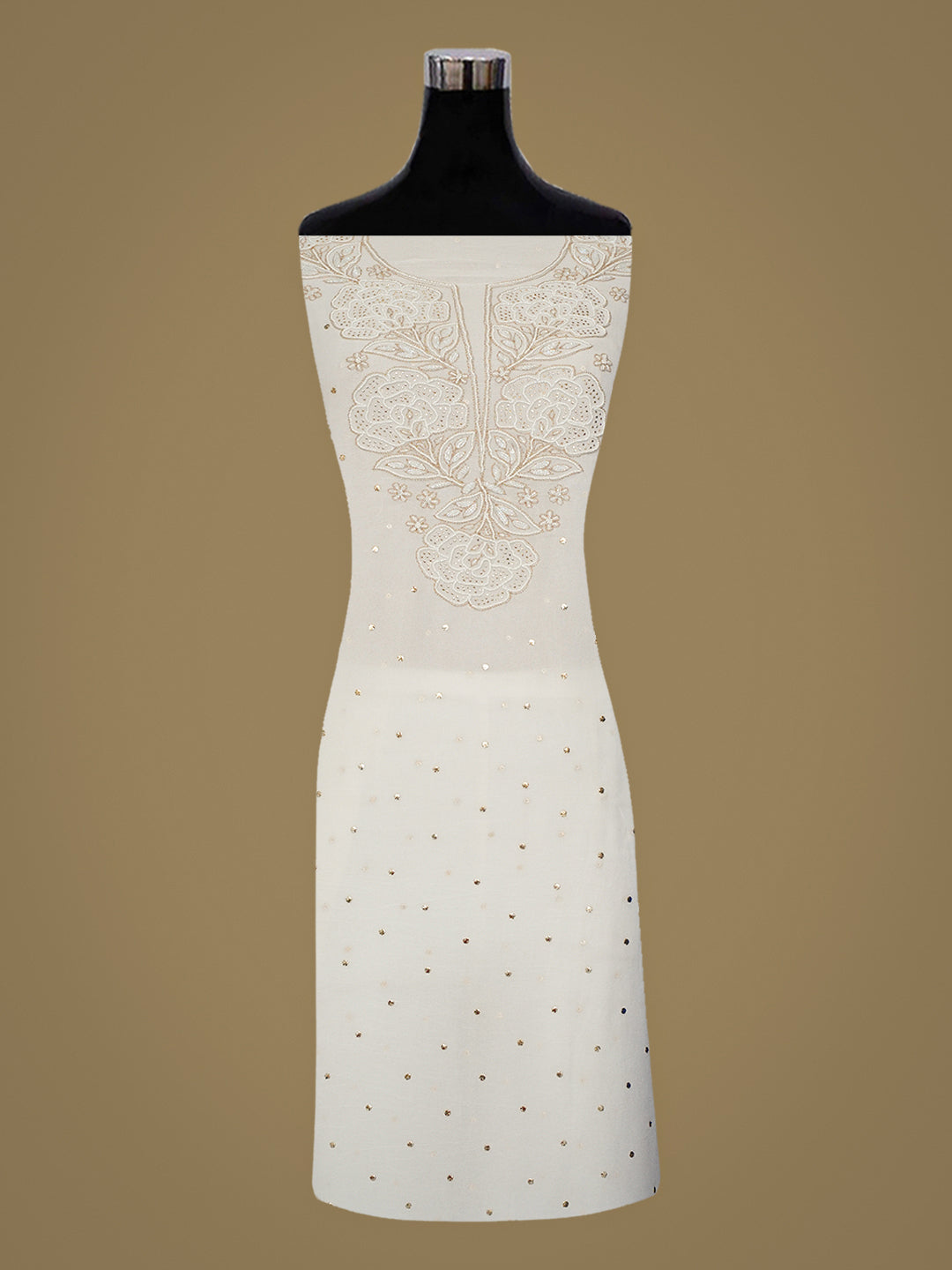 Ada Hand Embroidered White Viscose Georgette Unstitched Kurta Dupatta Set With Muqaish/Mukaish Work 01A989235