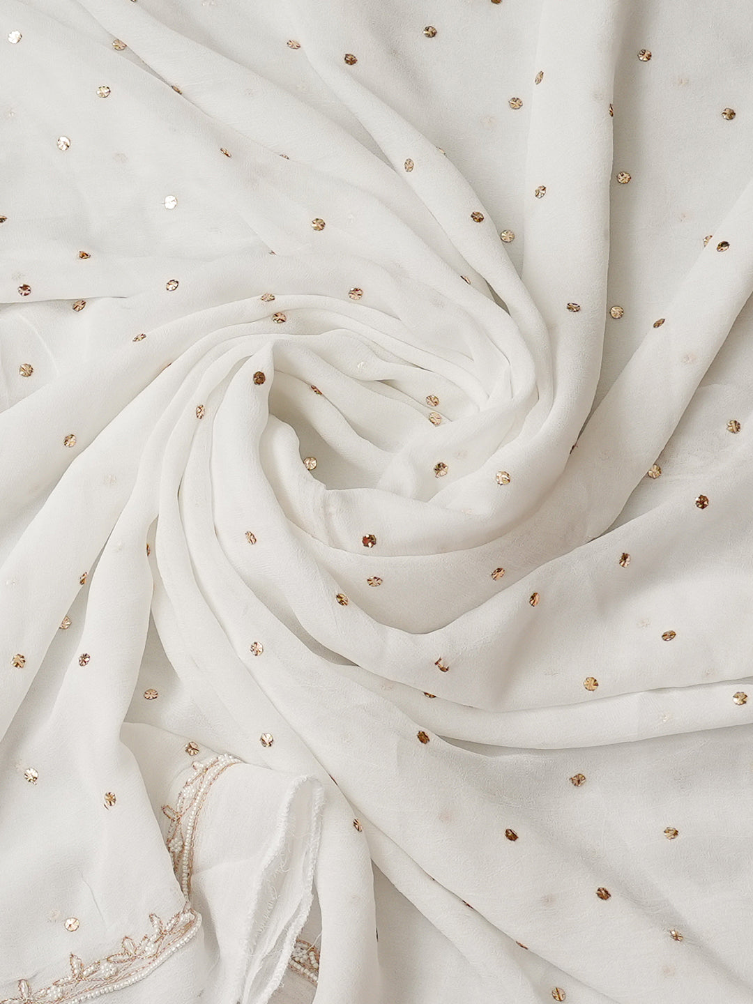 Ada Hand Embroidered White Viscose Georgette Unstitched Kurta Dupatta Set With Muqaish/Mukaish Work 01A989235