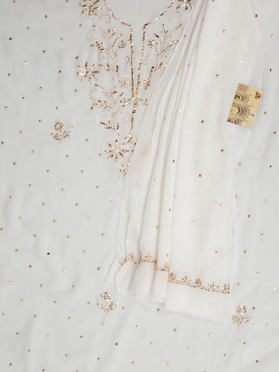 Ada Hand Embroidered White Viscose Georgette Unstitched Kurta Dupatta Set With Muqaish/Mukaish Work 01A979997