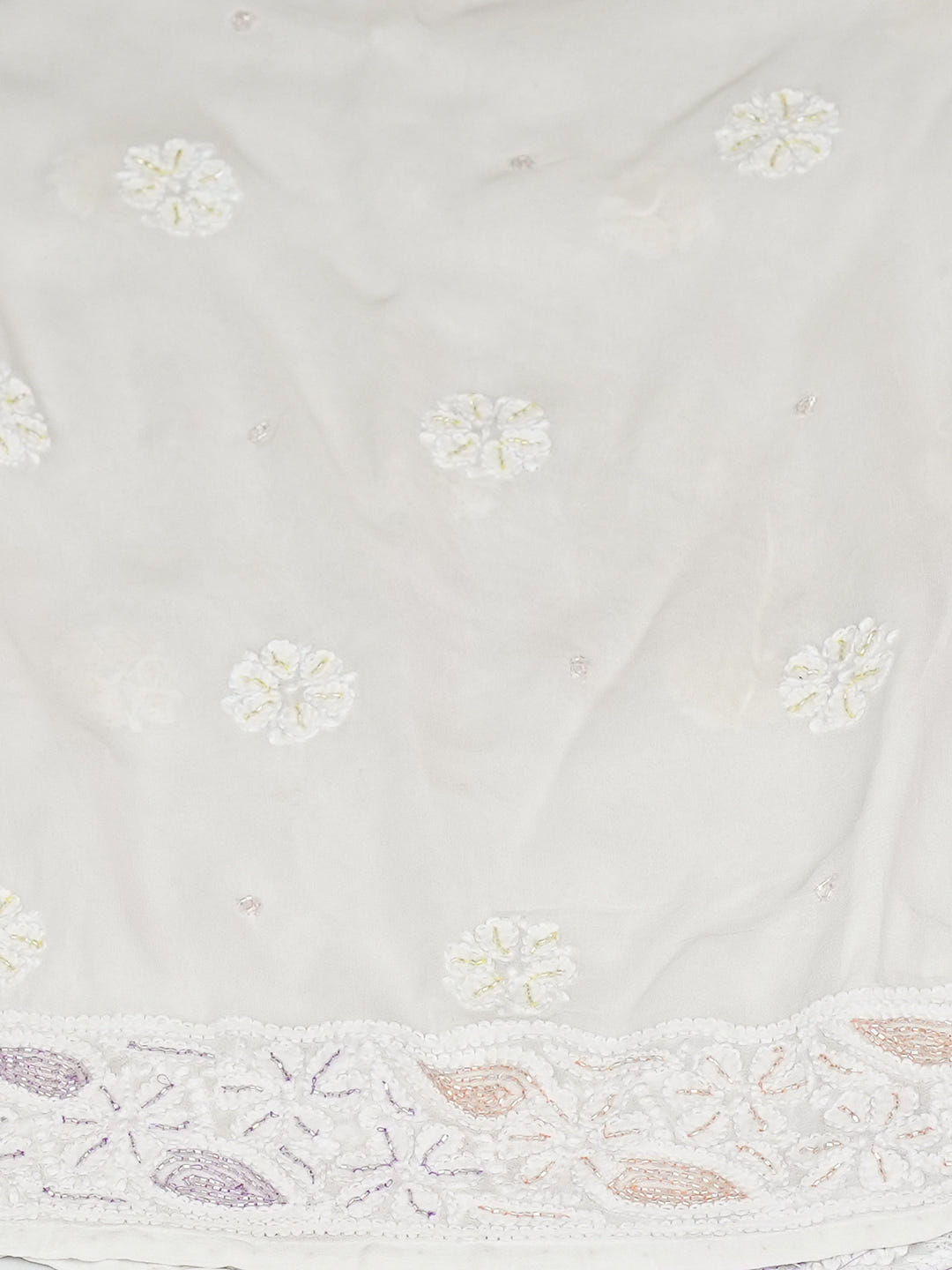 Ada Hand Embroidered White Viscose Gerogette Lucknowi Chikankari Semi-Stitched Anarkali Kurta Dupatta Set With Cutdana Work 01A985663
