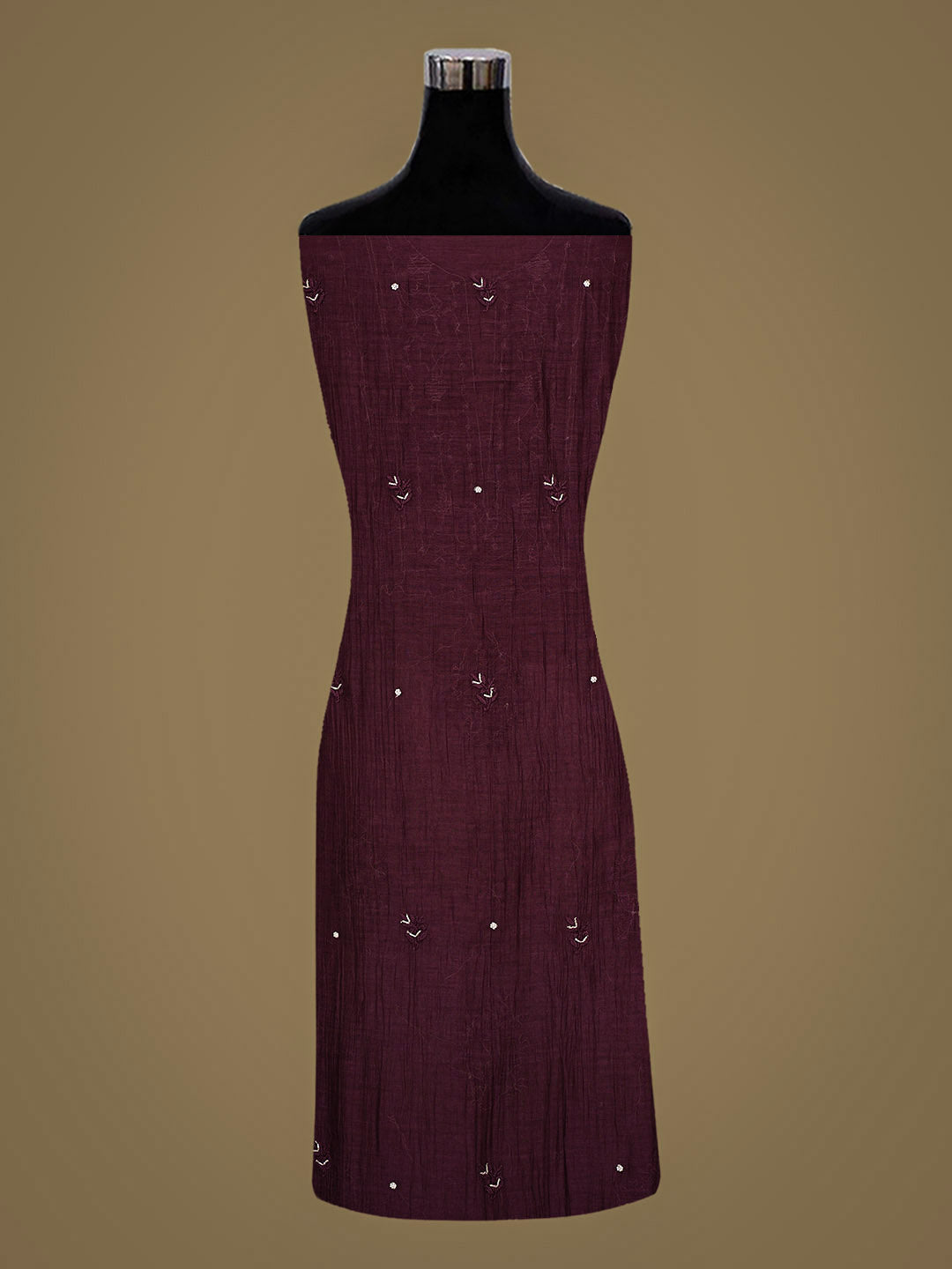 Ada Hand Embroidered Wine Chanderi Lucknowi Chikankari Unstitched Kurta Dupatta Set With Cutdana Work 01A814675