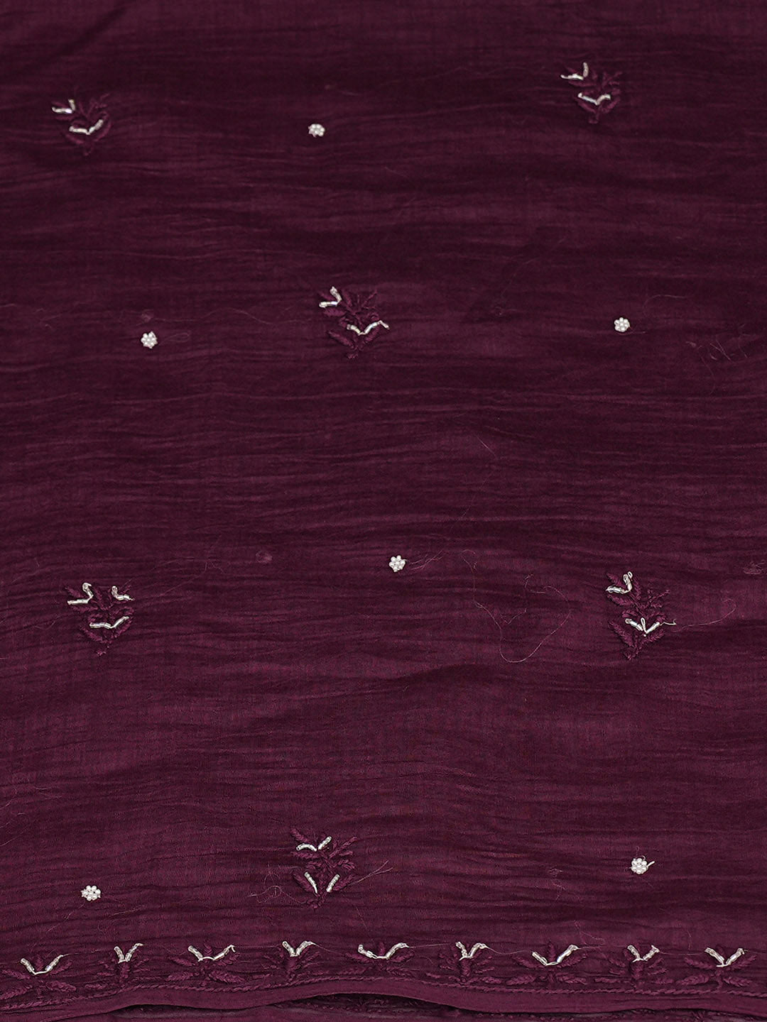 Ada Hand Embroidered Wine Chanderi Lucknowi Chikankari Unstitched Kurta Dupatta Set With Cutdana Work 01A814675