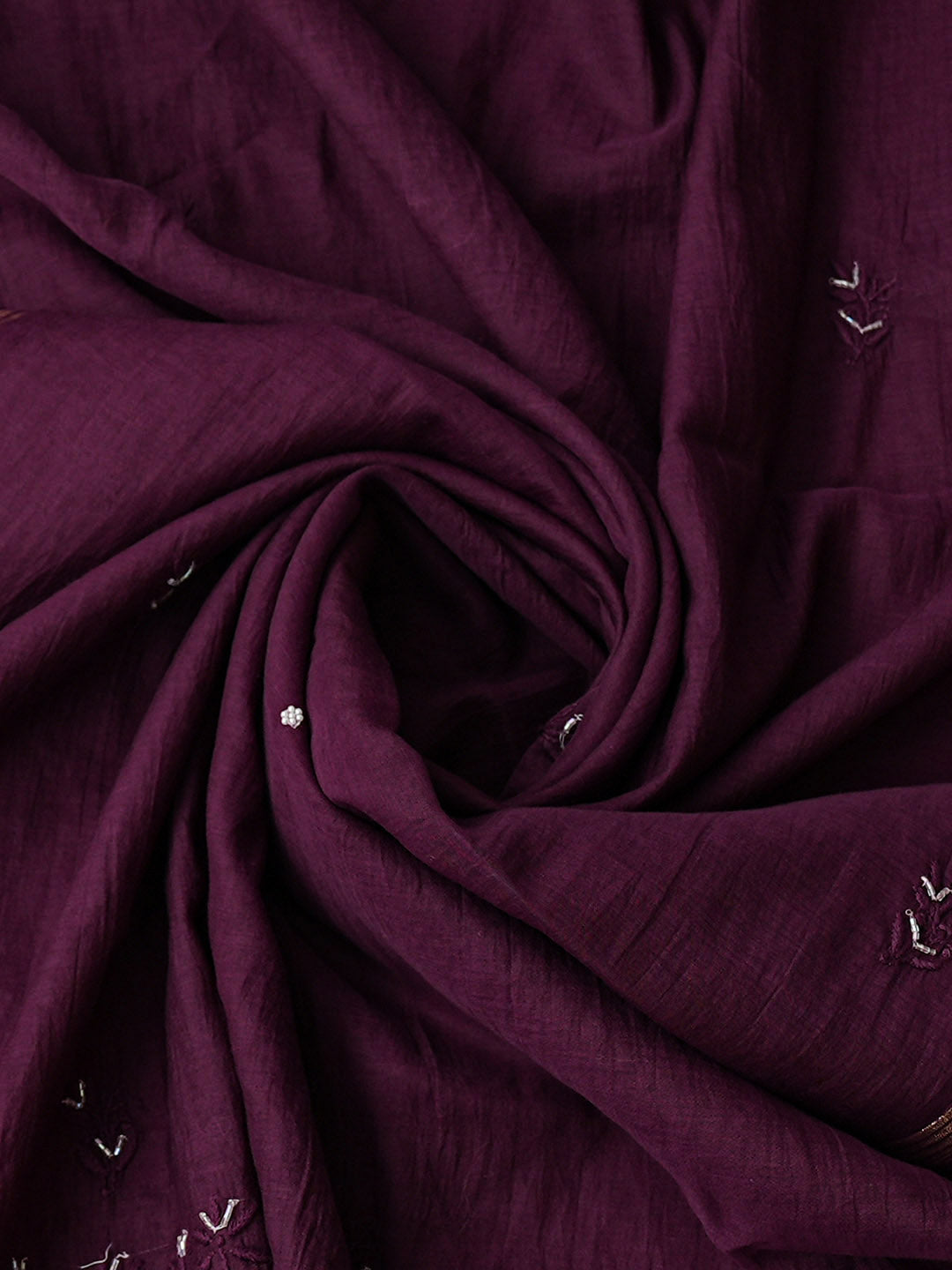Ada Hand Embroidered Wine Chanderi Lucknowi Chikankari Unstitched Kurta Dupatta Set With Cutdana Work 01A814675