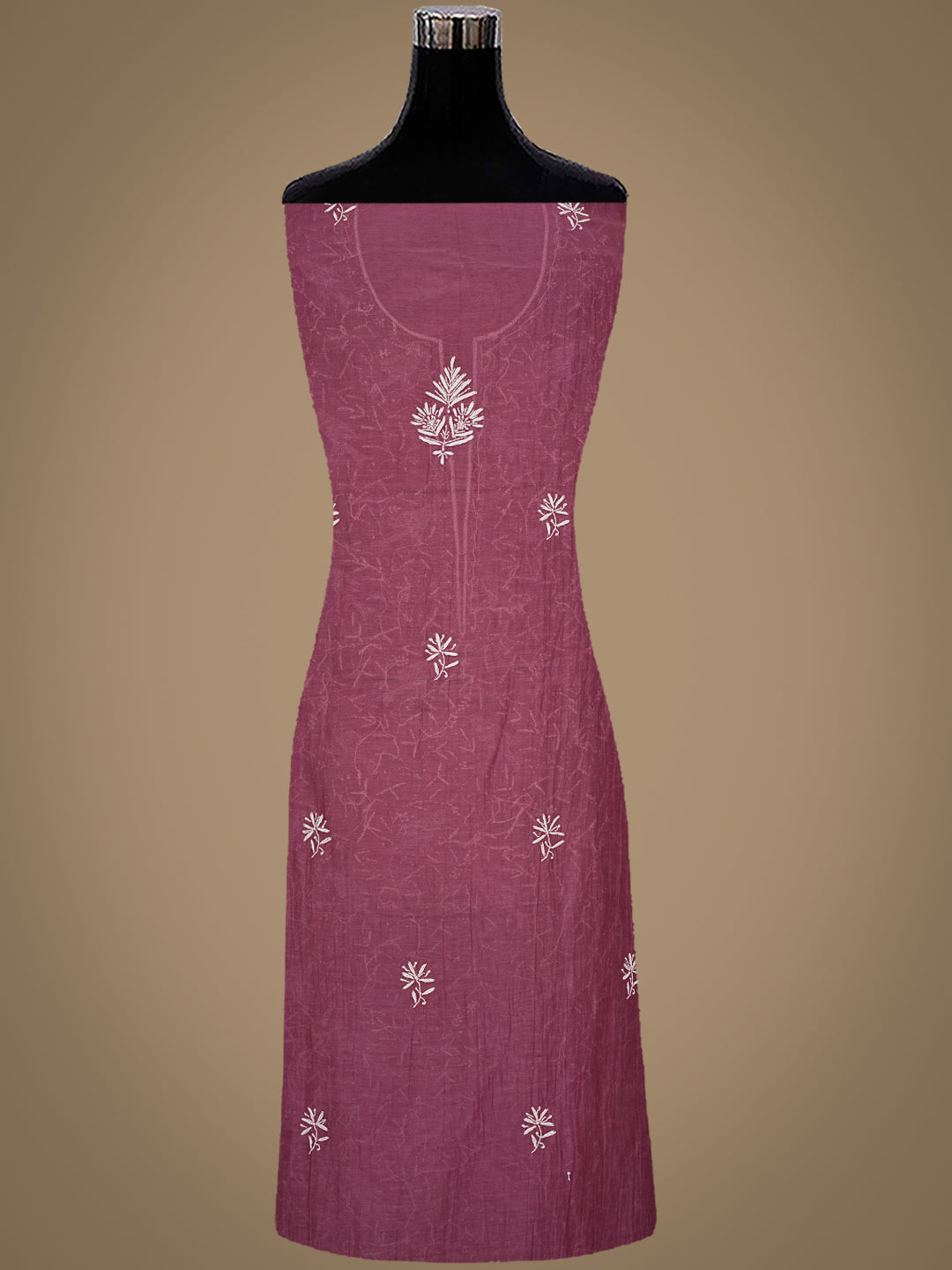 Ada Hand Embroidered Wine Chanderi Lucknowi Chikankari Unstitched Kurta Dupatta Set With Pearl Work 01A837847