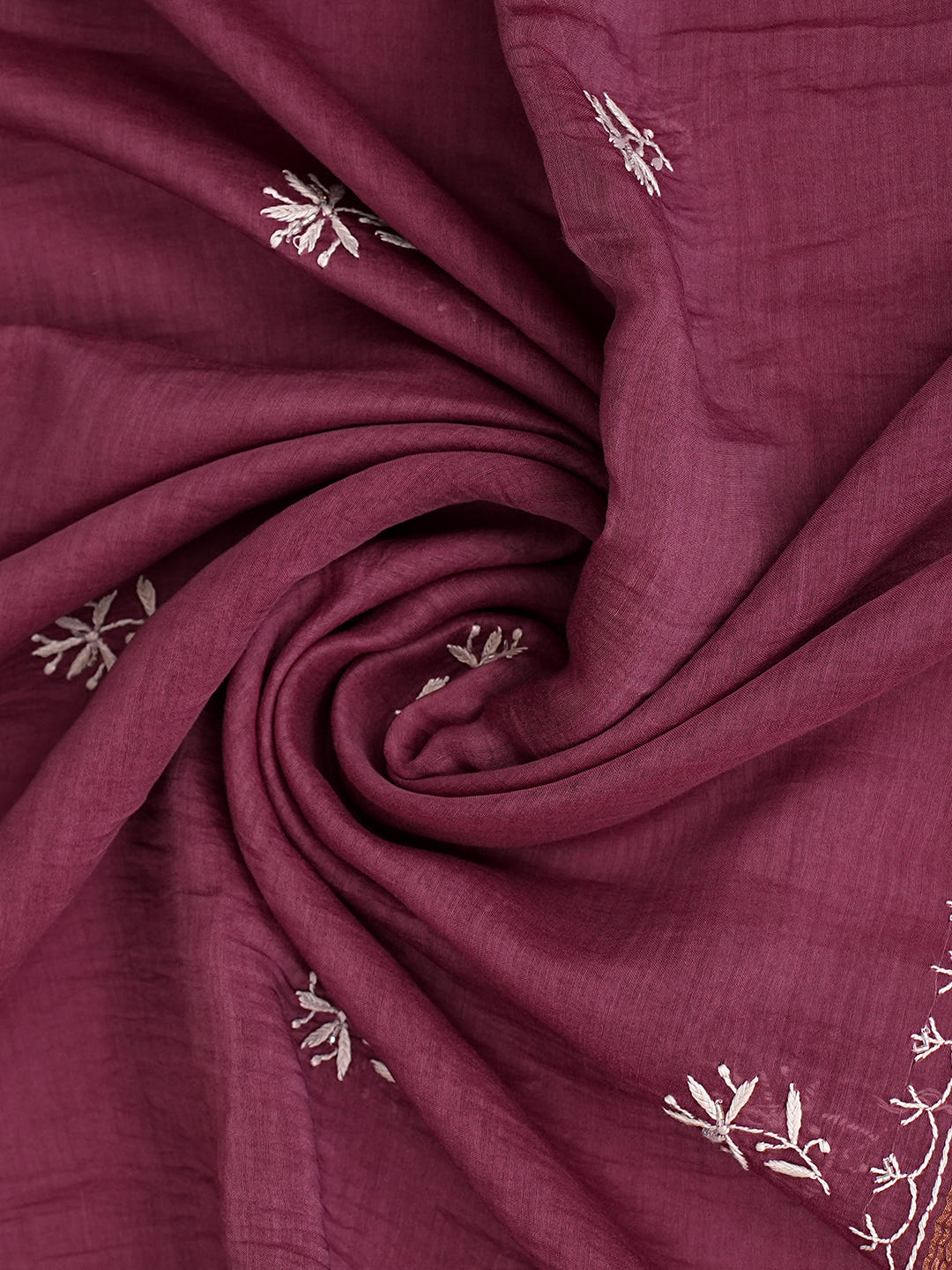Ada Hand Embroidered Wine Chanderi Lucknowi Chikankari Unstitched Kurta Dupatta Set With Pearl Work 01A837847