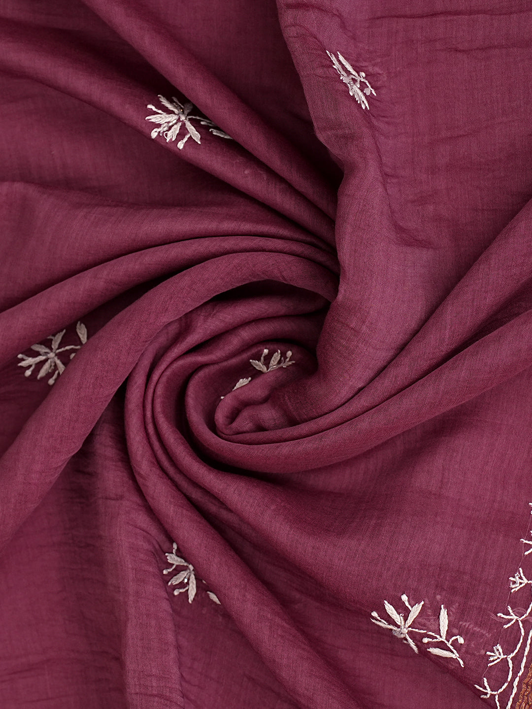 Ada Hand Embroidered Wine Chanderi Lucknowi Chikankari Unstitched Kurta Dupatta Set With Pearl Work 01A837847