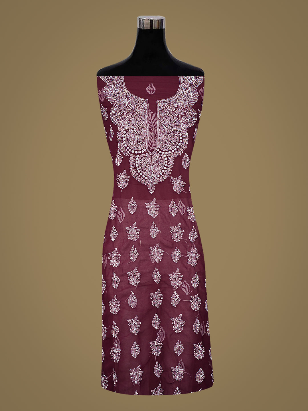 Ada Hand Embroidered Wine Faux Georgette Lucknowi Chikankari Unstitched Suit Piece 01A1002590