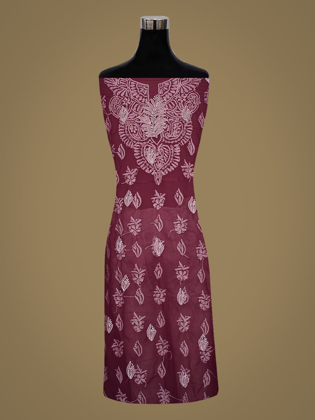 Ada Hand Embroidered Wine Faux Georgette Lucknowi Chikankari Unstitched Suit Piece 01A1002590