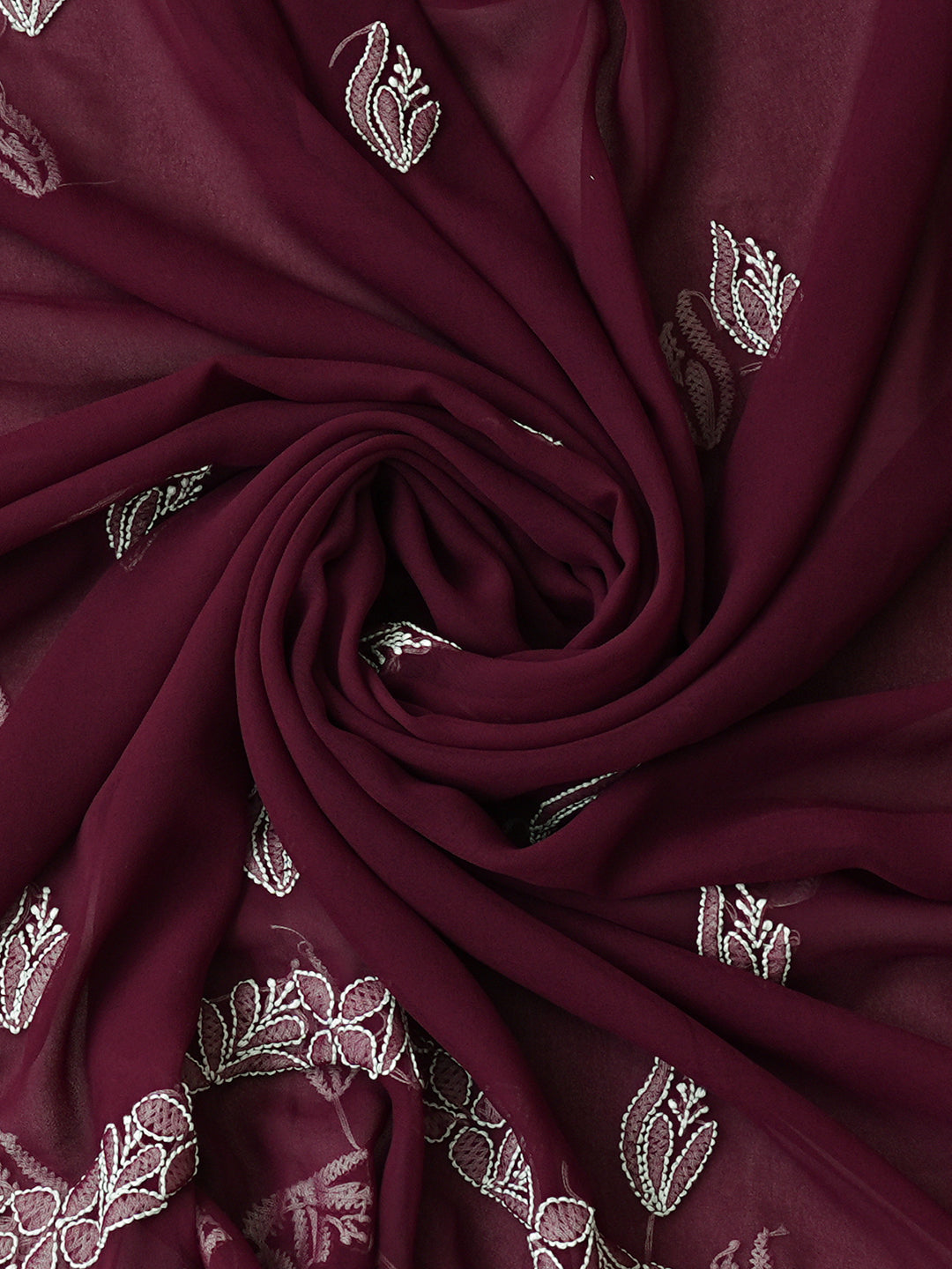 Ada Hand Embroidered Wine Faux Georgette Lucknowi Chikankari Unstitched Suit Piece 01A1002590