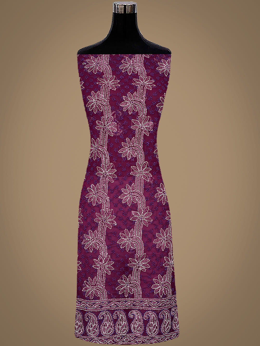 Ada Hand Embroidered Wine Georgette Lucknowi Chikankari Unstitched Suit Piece_3